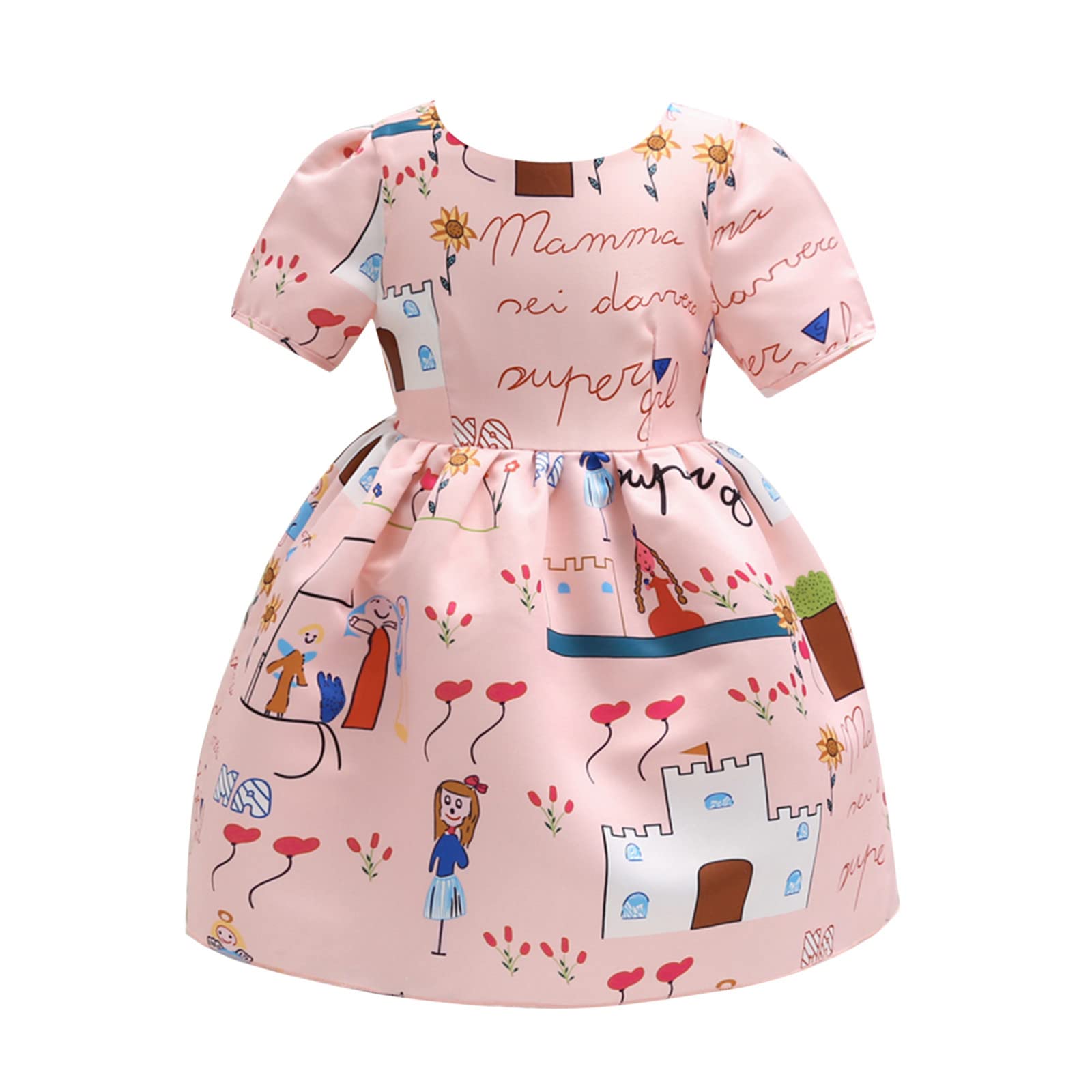 Cute Cartoon Print Baby Girl Princess Dress Set - Pink Toddler Outfit for 3 Year Olds | Perfect for Birthday Parties, Baby Showers & Special Occasions