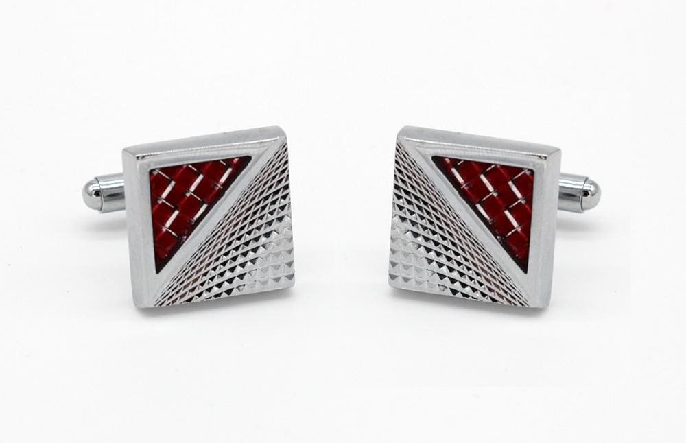 LA Smith Red Chrome Square Cufflinks for Men - Elegant Dress Shirt Accessories for Weddings, Business Meetings & Formal Events