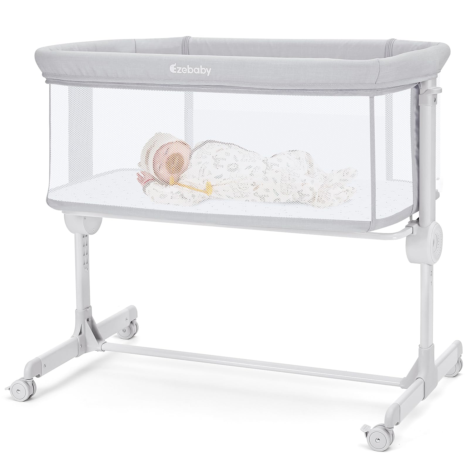 Ezebaby Portable Adjustable Baby Bassinet Bedside Sleeper - 7 Height Settings, Breathable Mesh Sides with Included Mattress & Sheet - Perfect for Newborns & Infants in Nursery, Bedroom or Travel