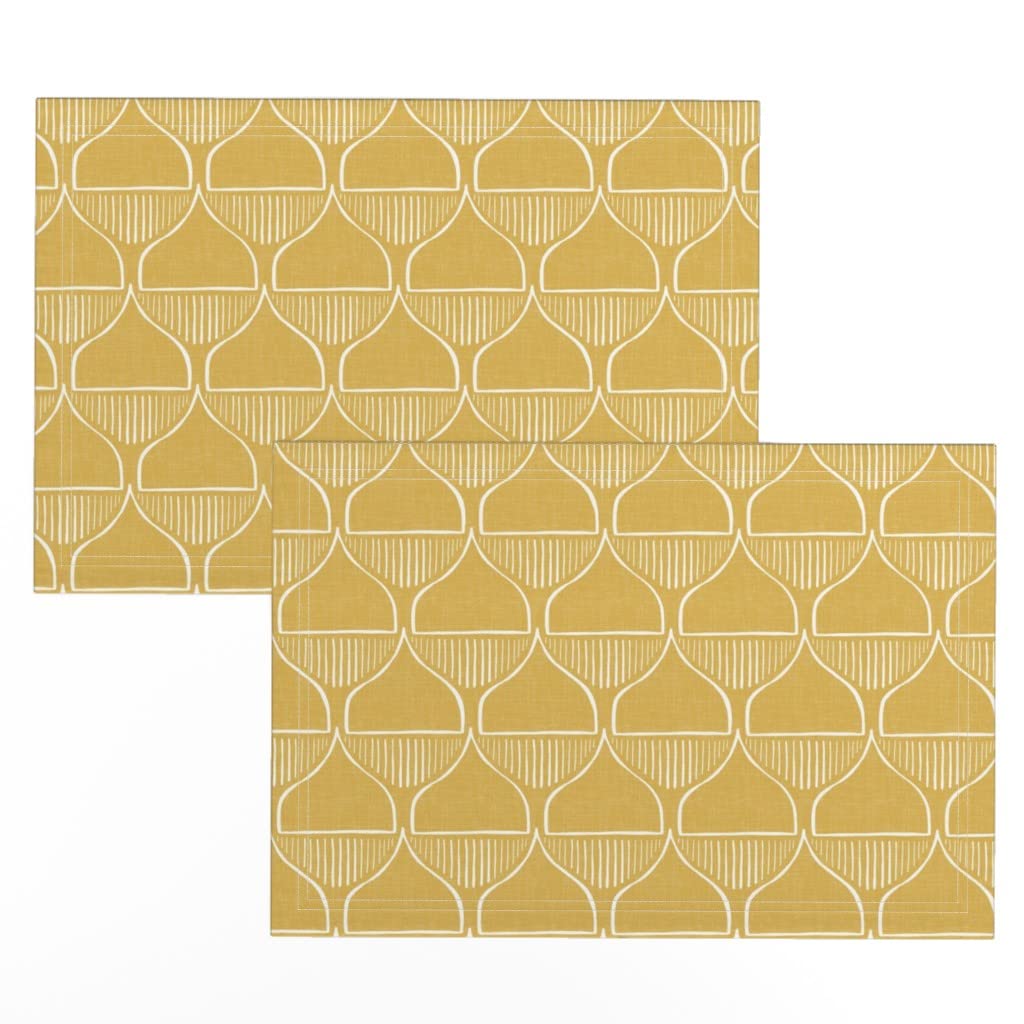 Spoonflower Linen Cotton Canvas Placemats Set of 2 - Modern Abstract Mustard Lines Print Table Mats for Dining, Kitchen Decor & Party Table Setting