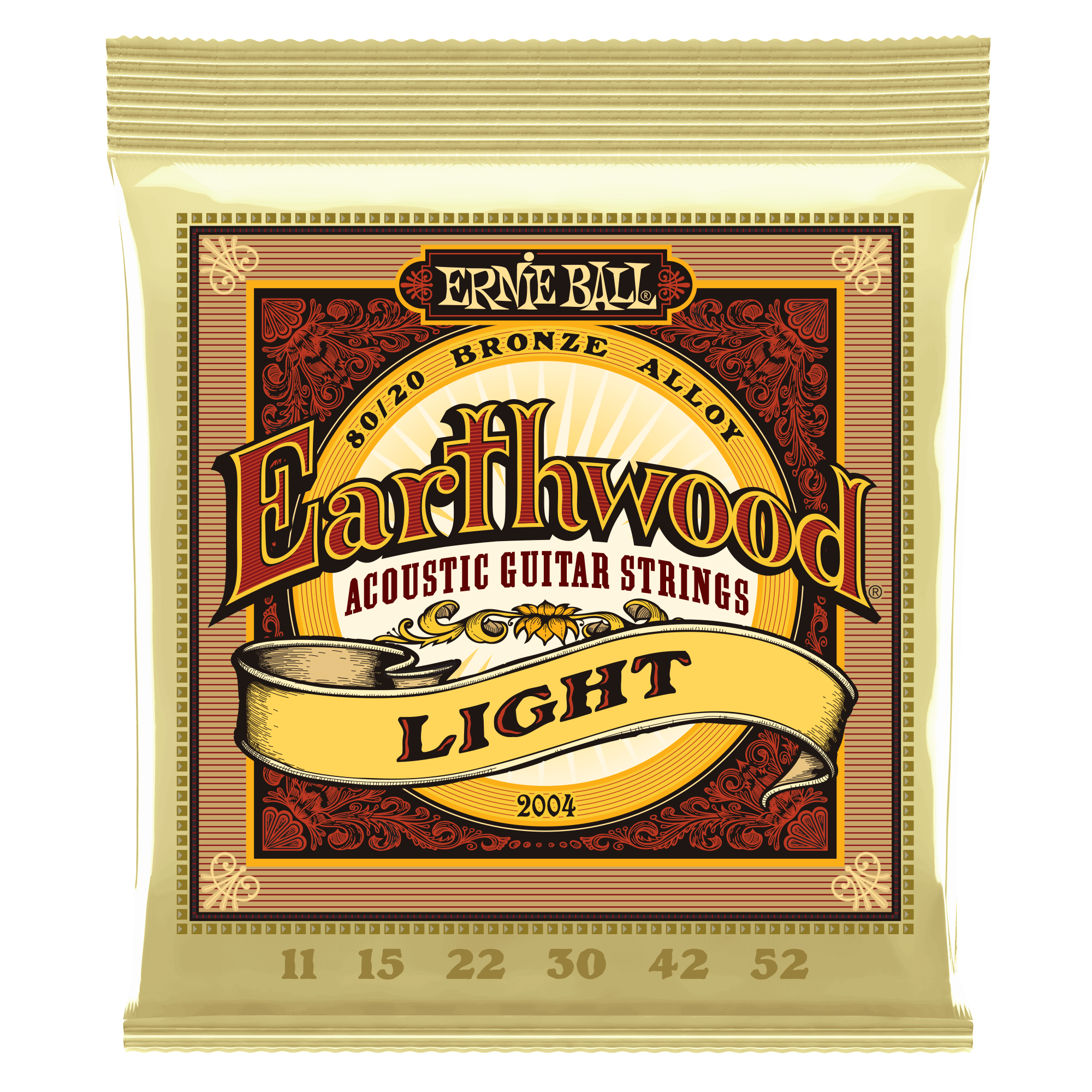 Ernie Ball Earthwood Light 80/20 Bronze Acoustic Guitar Strings - 11-52 Gauge | Perfect for Folk, Country & Fingerstyle Playing