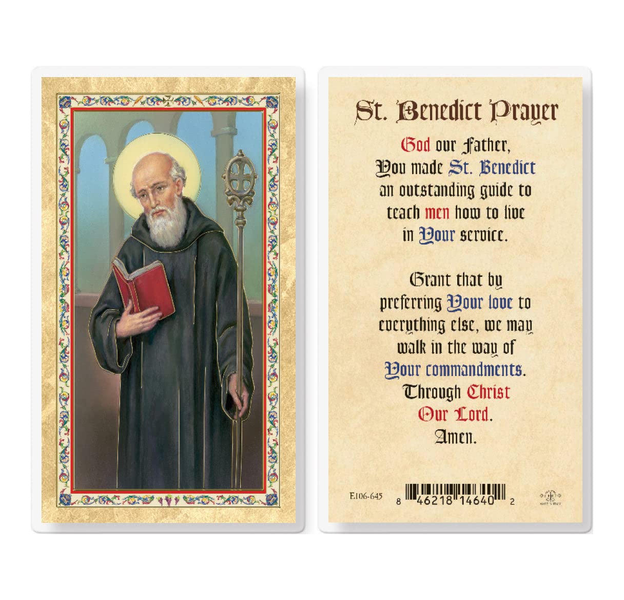 St. Benedict Catholic Prayer Cards - Pack of 25 Gold-Stamped Laminated Holy Cards with Prayer on Back - Perfect for Religious Gifts, First Communion, Confirmation & Bible Study Devotionals
