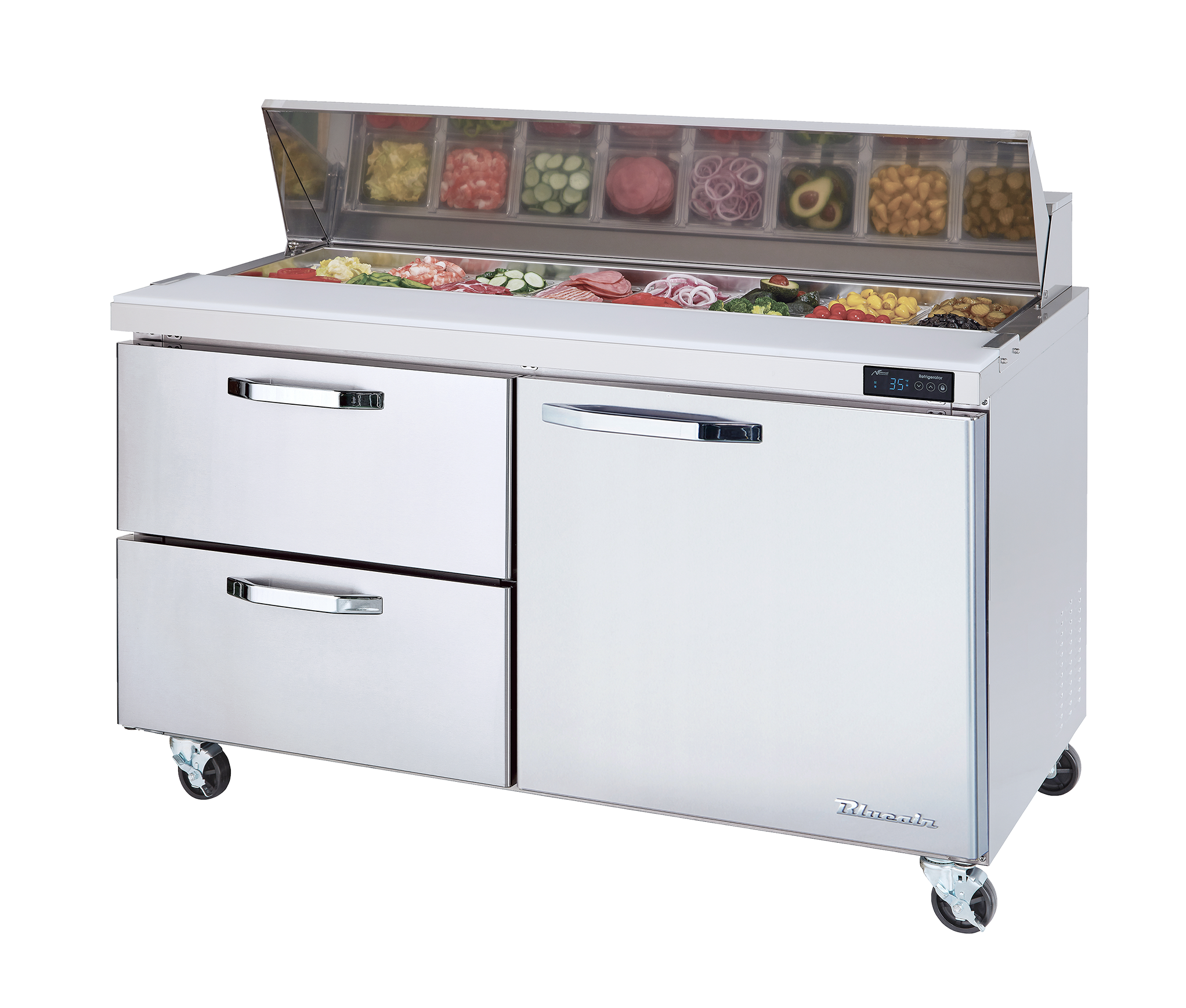 Stainless Steel Pizza Prep Table with 2 Drawers & 1 Door - 67