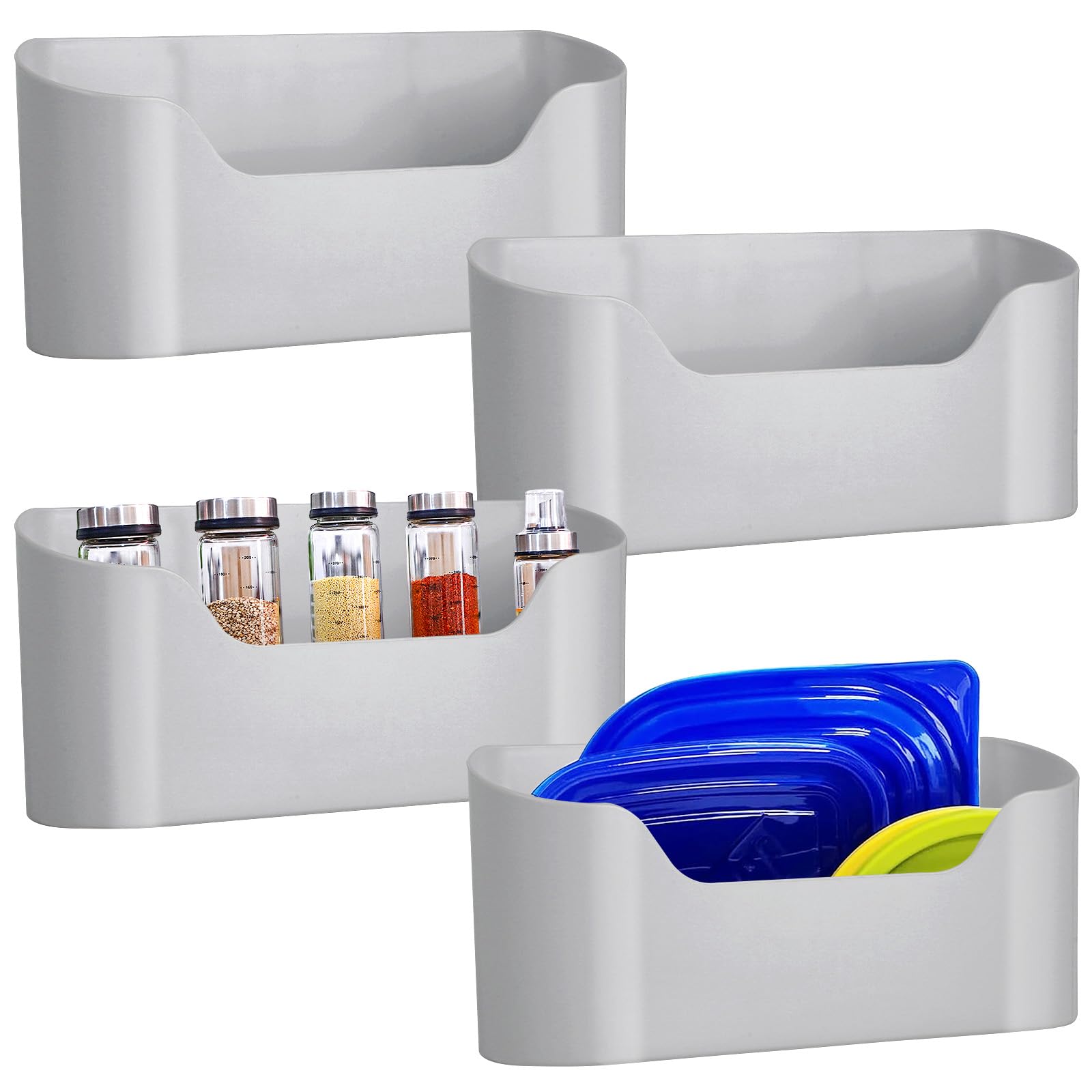 4 Pack No Drill Wall Mounted Cabinet Door Organizer with 6 Hooks - Space Saving Storage Rack for Kitchen Pantry, RV, Bathroom & Closet - Perfect for Food Containers, Spices, Cleaning Supplies & More