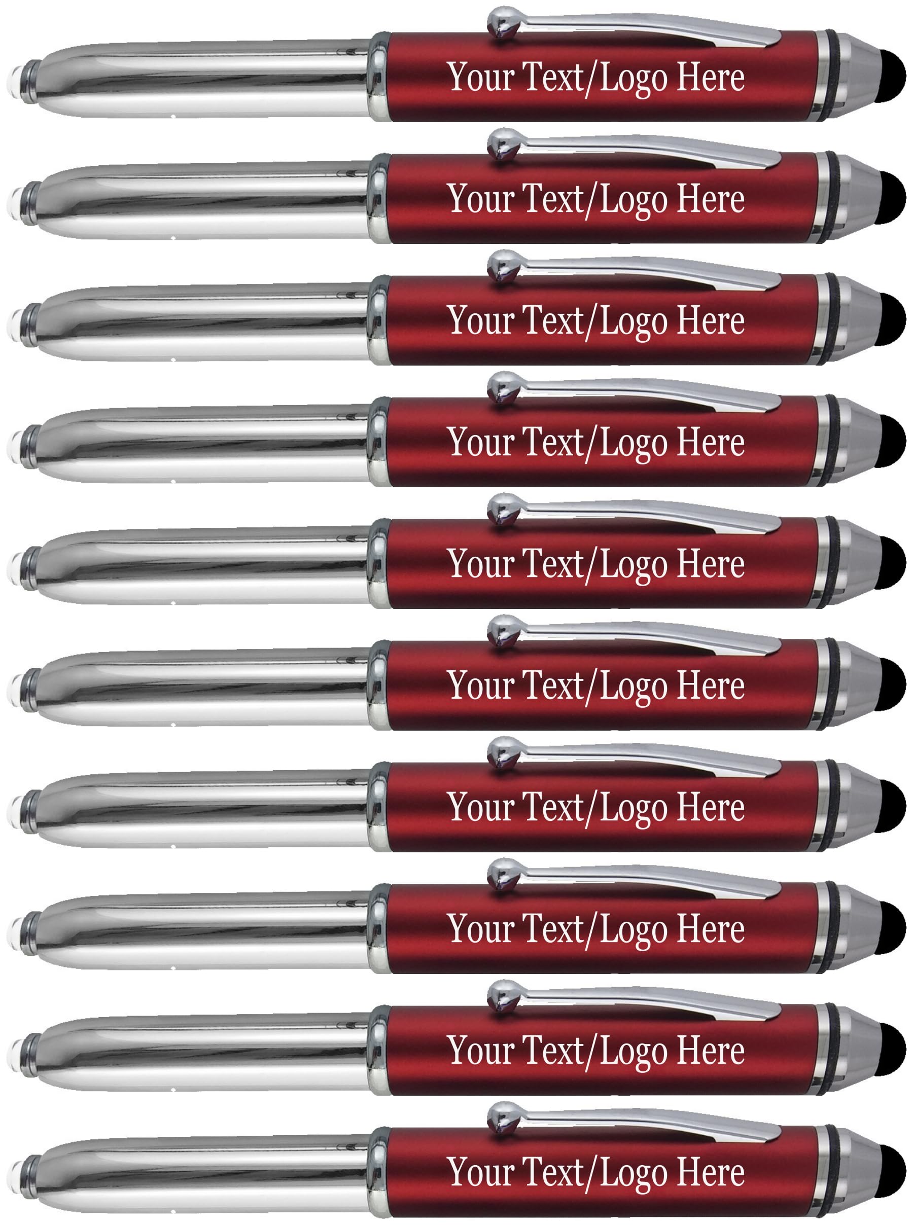Custom Printed Promotional Pens 150 Pack - 3-in-1 LED Flashlight, Ballpoint Pen & Touchscreen Stylus - Bulk Personalized Pens with Your Business Logo or Text - Perfect for Marketing, Corporate Events, Trade Shows & Business Gifts