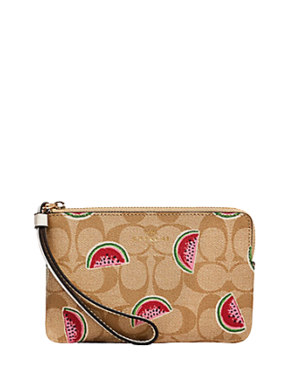 Coach Signature Corner Zip Wristlet with Watermelon Print - Stylish Crossbody Bag for Women, Perfect for Everyday Use, Travel, and Parties