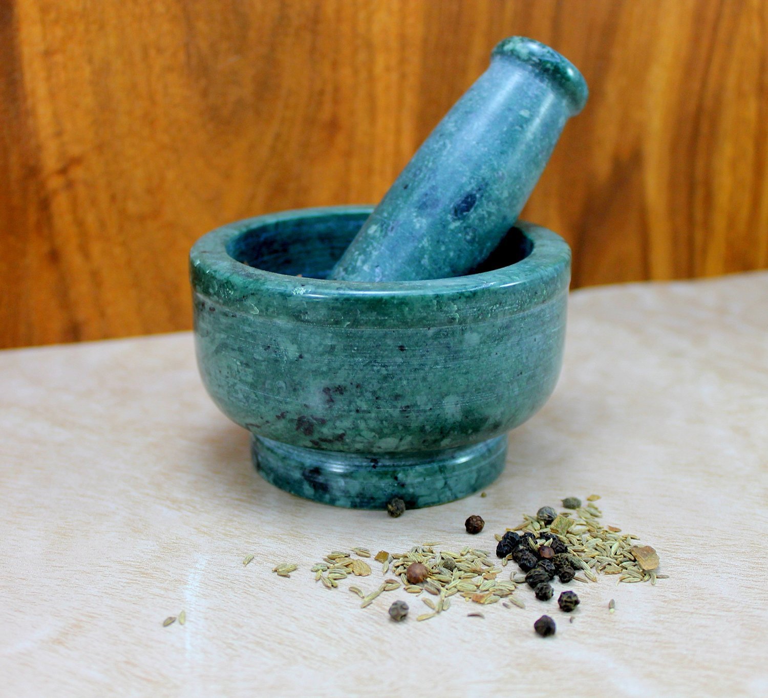 Premium 4-Inch Green Mortar and Pestle Set - Natural Spice Grinder for Herbs, Seeds & Spices - Perfect for Cooking, Grinding Fresh Ingredients & Ayurvedic Remedies