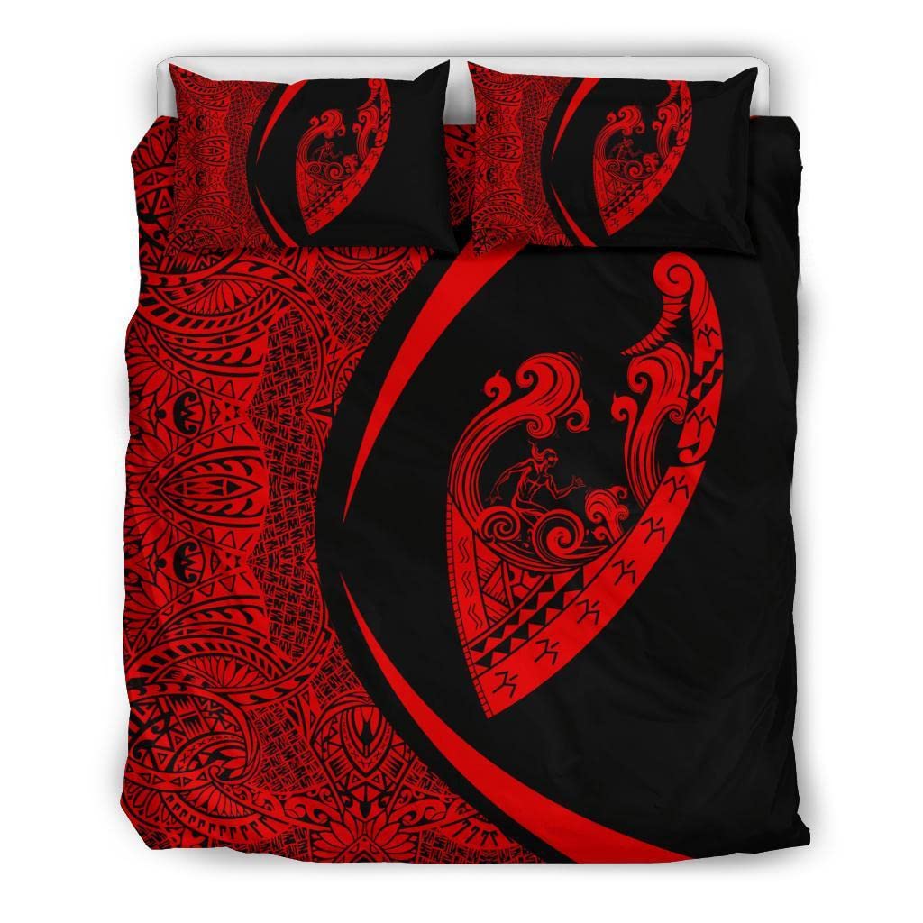 Hawaiian Surfing Waves Fish Hook Bedding Set - Polynesian Style for Twin/Full/Queen/King Beds | Beach Themed Bedroom Decor