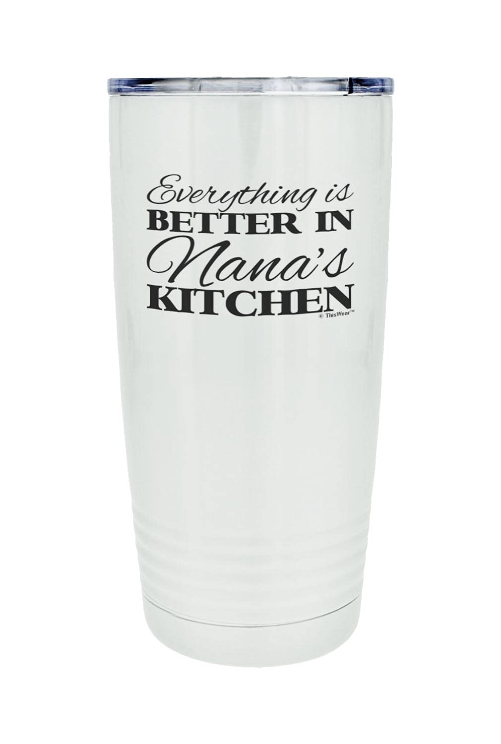 Nana's Kitchen Gifts - 20oz Stainless Steel Insulated Travel Mug with Lid, White - Perfect for Coffee, Tea & On-the-Go Beverages