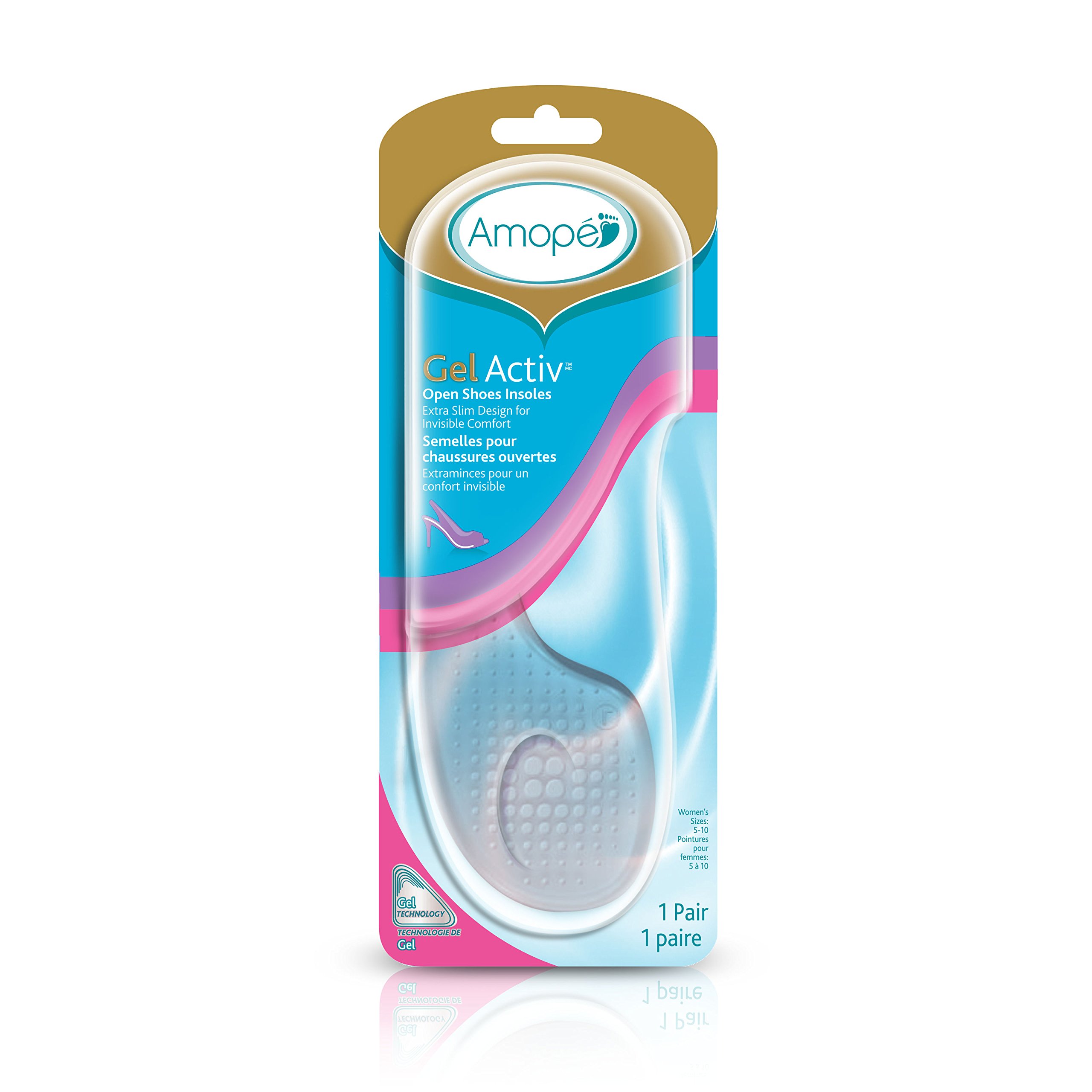 Amope GelActiv Open Shoes Insoles for Women - Cushioned Arch Support & Pain Relief - 1 Pair (Size 5-10) - Perfect for Sandals, Flip Flops & Summer Footwear Comfort