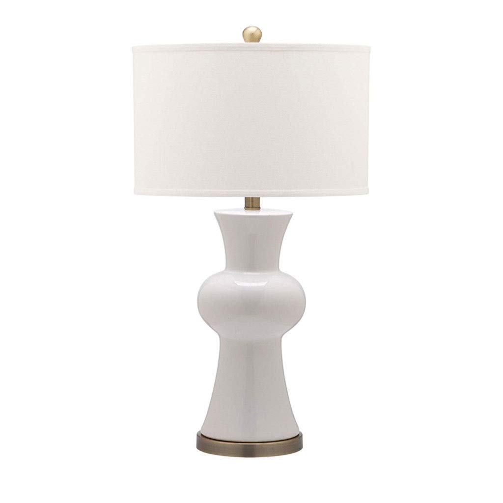Modern Ceramic LED Table Lamp with Cloth Lampshade - E27 Base, White - Perfect for Living Room, Study, Office Desk & Hotel Bedside Lighting
