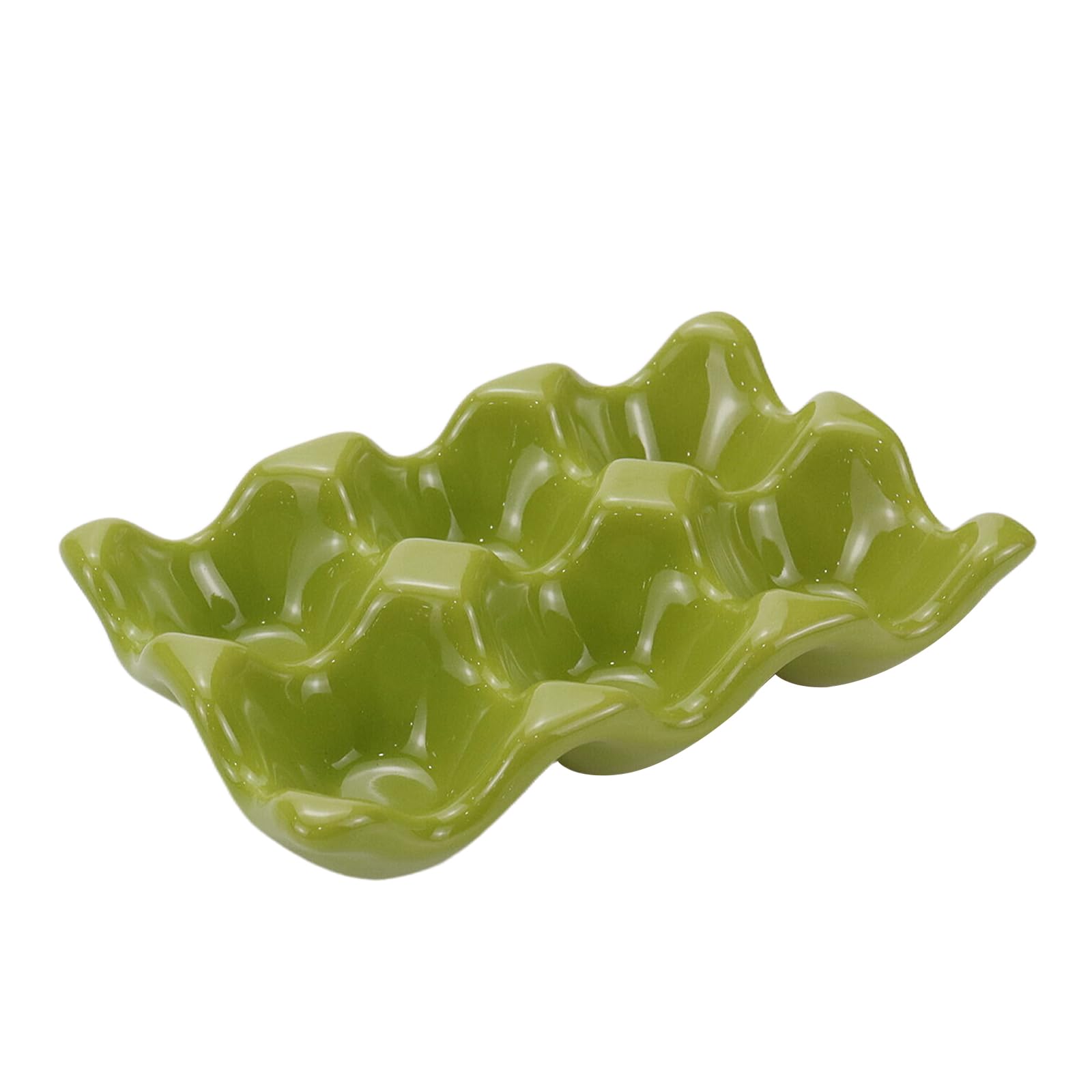 Bright Glaze Ceramic Egg Cup Set - 6 Pack Porcelain Egg Holder for Breakfast, Dining & Kitchen | 5.4 x 3.6 Inch Green Egg Tray | Perfect for Table Serving, Oven & Refrigerator Use