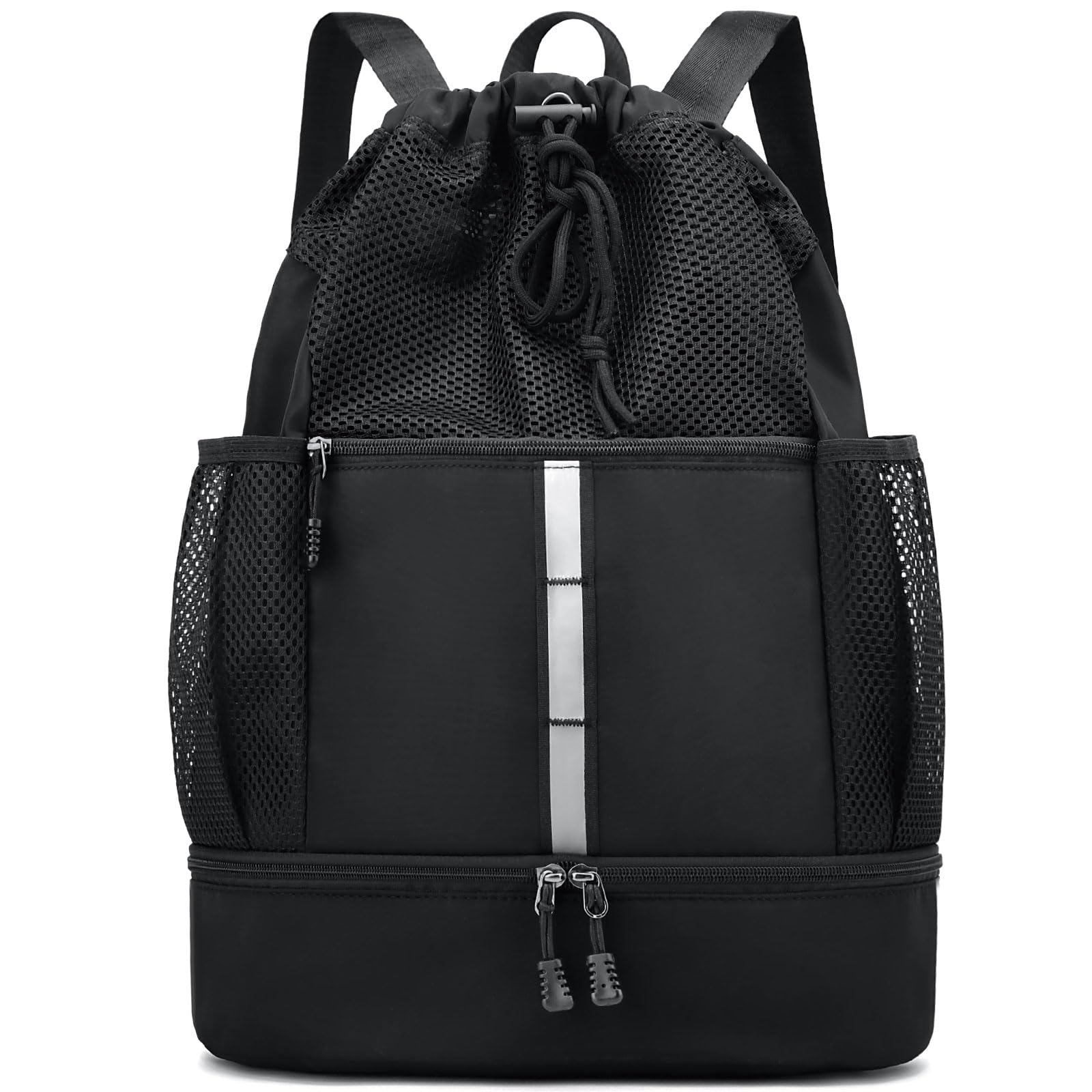 PinCute Drawstring Gym Bag for Men & Women - Lightweight Mesh Sports Backpack with Wet Pocket & Shoe Compartment - Perfect for Beach, Swim, Gym & Travel Accessories