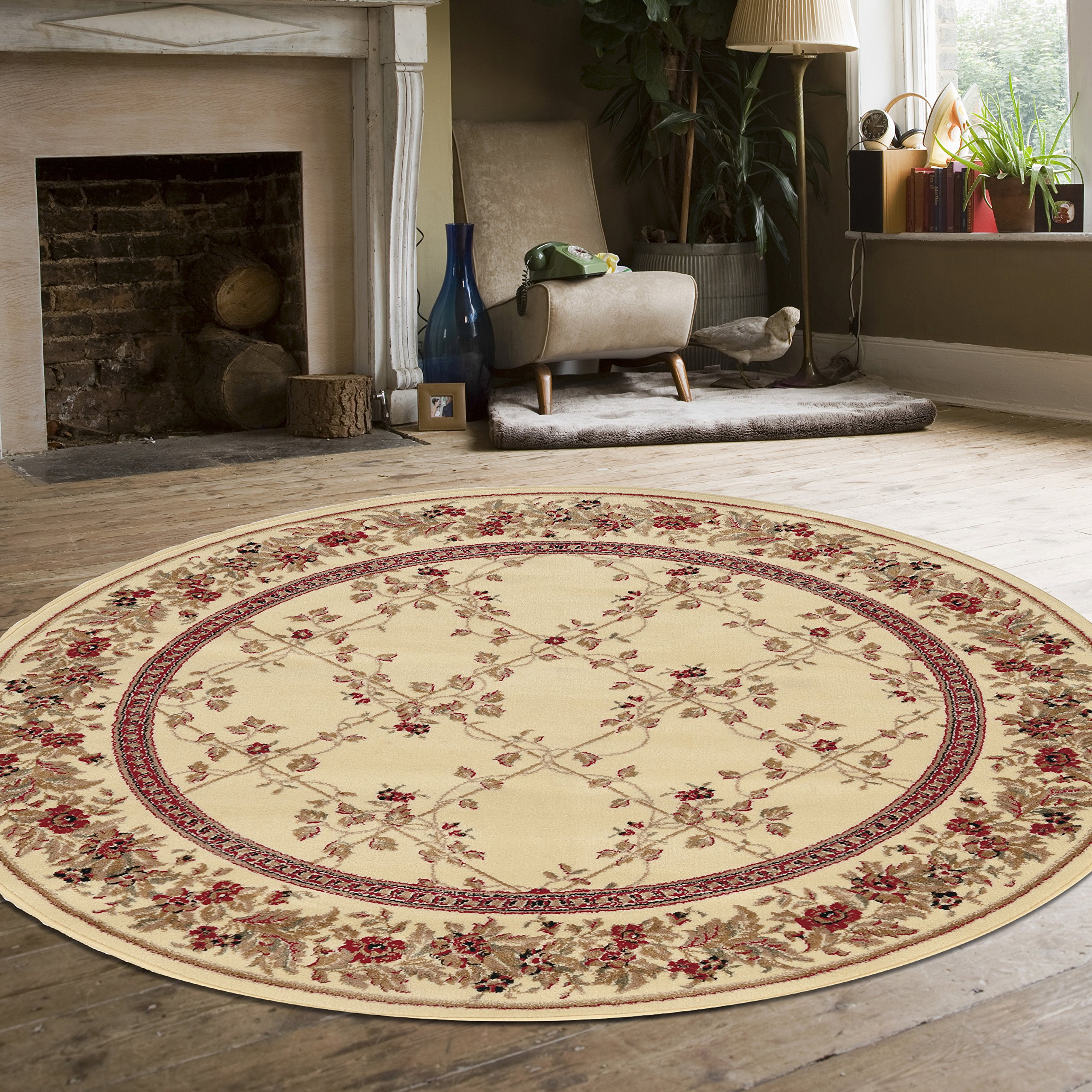 Como Area Rug 8' Round Ivory - Soft Plush Shaggy Round Carpet for Living Room, Bedroom, Nursery & Home Decor