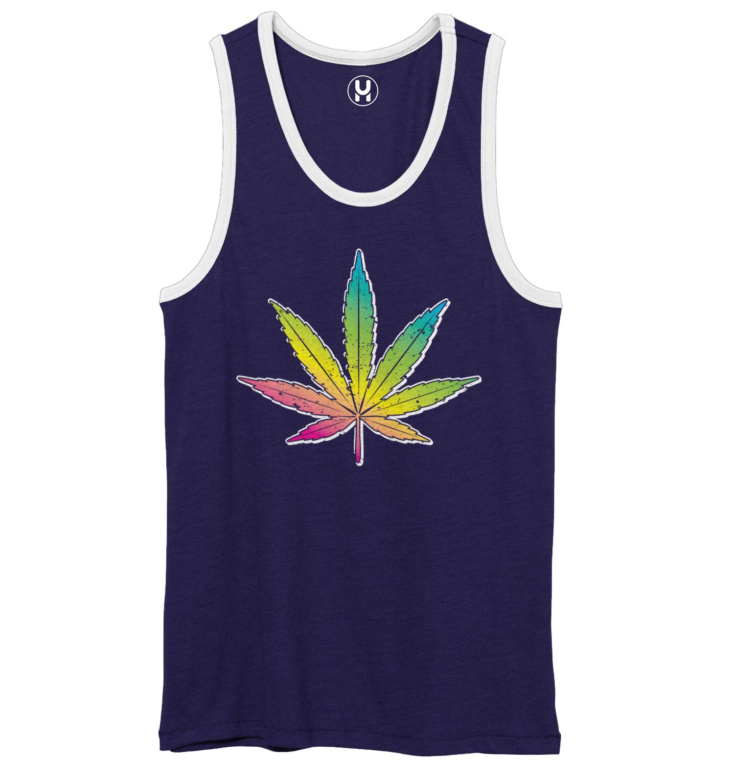 Neon Marijuana Leaf Unisex 2-Tone Tank Top - Pot Weed Bud Graphic Tee for Casual Wear & Festival Outfits