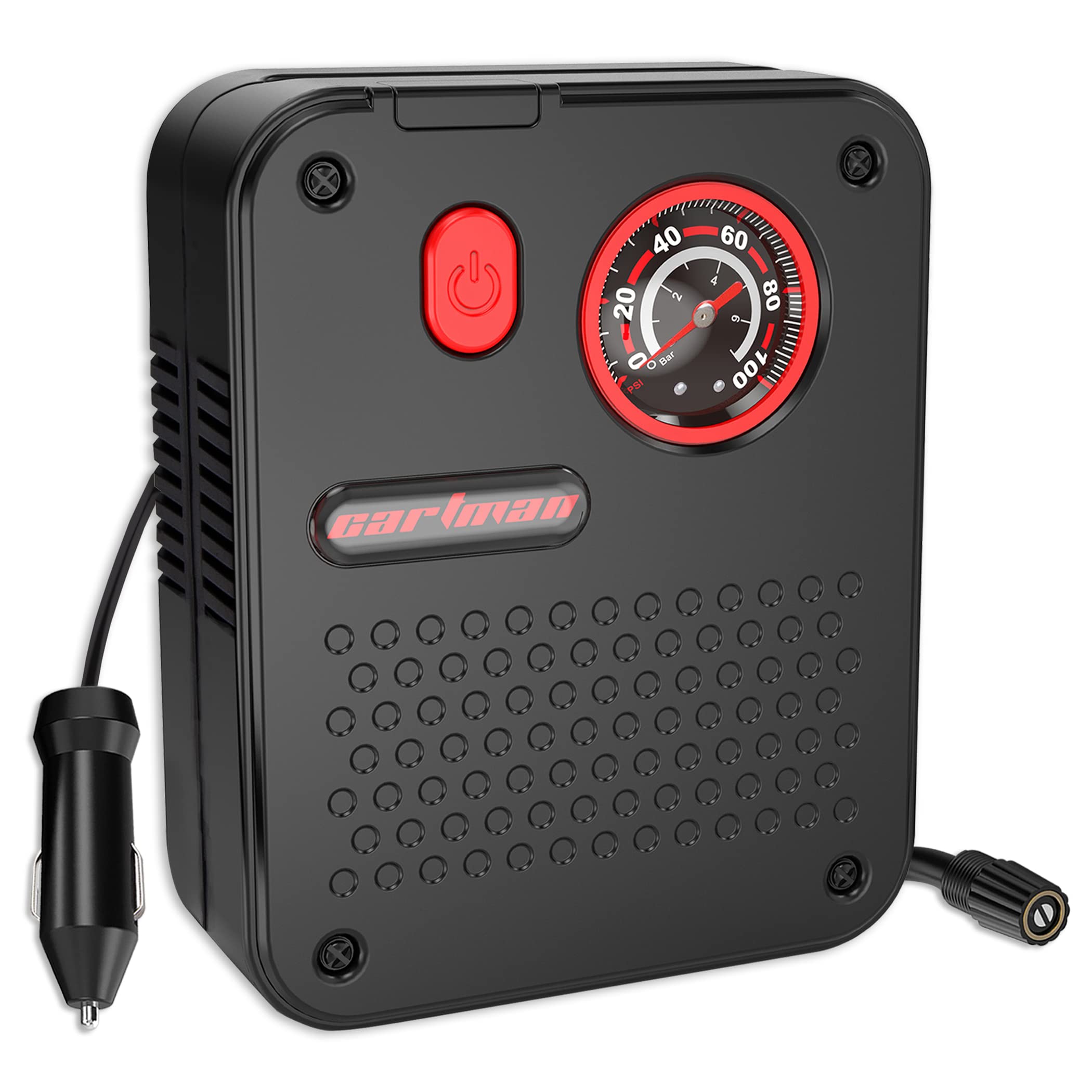 Portable Electric Air Compressor Pump for Car Tires, Bikes, Balls & Inflatables - CARTMAN 12V DC Tire Inflator with Digital Pressure Gauge - Fast Inflation for Road Trips, Camping & Emergency Use (Black)
