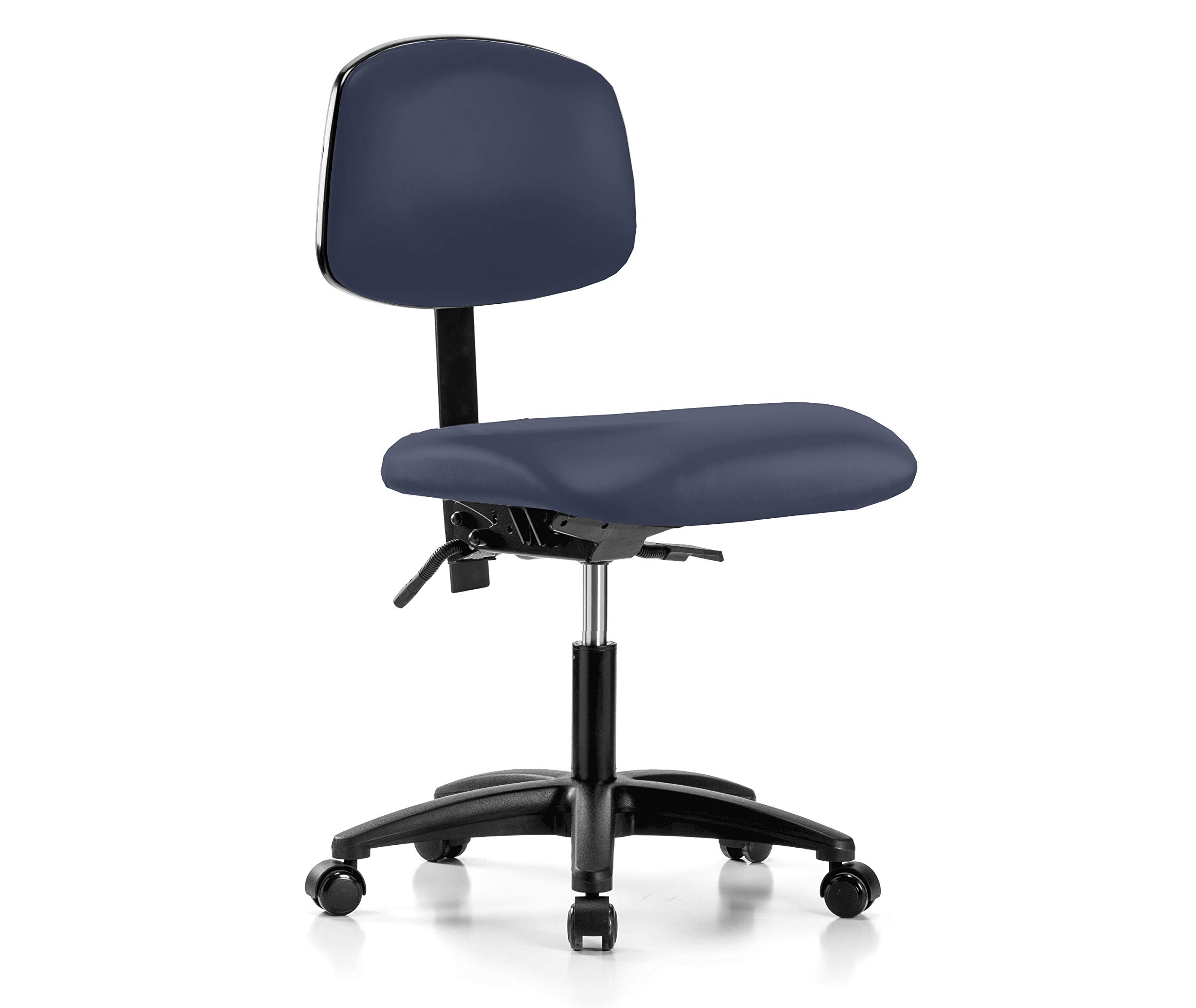 Adjustable Rolling Lab Chair with Back Support - Imperial Blue Vinyl Office Chair for Hardwood & Tile Floors - Perfect for Laboratories, Classrooms & Home Office Workspaces