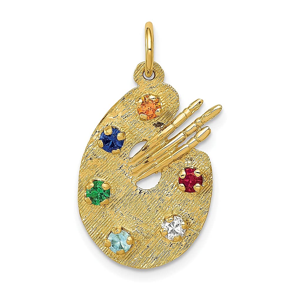 14K Yellow Gold Cubic Zirconia Artist Palette Charm Necklace - Elegant Pendant for Women, Perfect Gift for Artists, Dancers & Theater Lovers | Ideal for Birthdays, Anniversaries & Special Occasions
