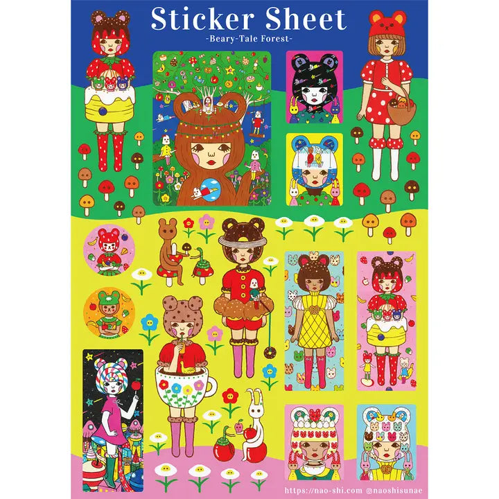 Beary Tale Forest Sticker Sheet - Adhesive Decals for Scrapbooking, Journals, Planners & DIY Crafts - Cute Bear-Themed Stickers for Kids Room Decor & School Supplies