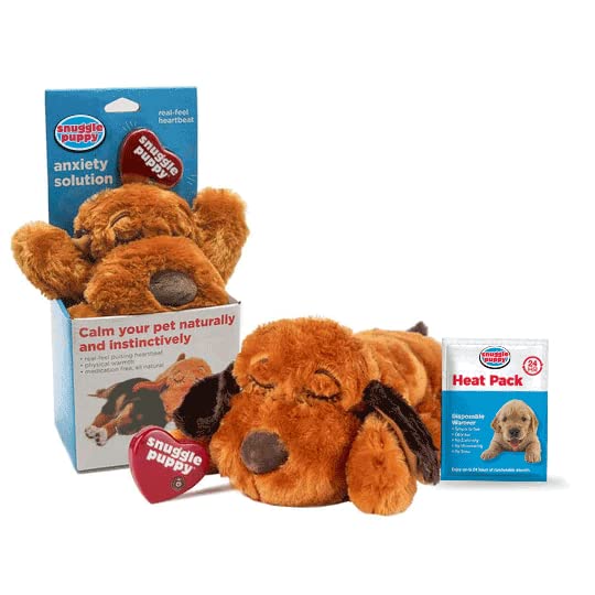 Snuggle Puppy Heartbeat Stuffed Toy for Dogs - Pet Anxiety Relief & Calming Aid - Comfort Toy for Puppy Training & Separation Anxiety - Brown Plush Dog Toy - Perfect for Crate Training, New Puppies & Nervous Dogs