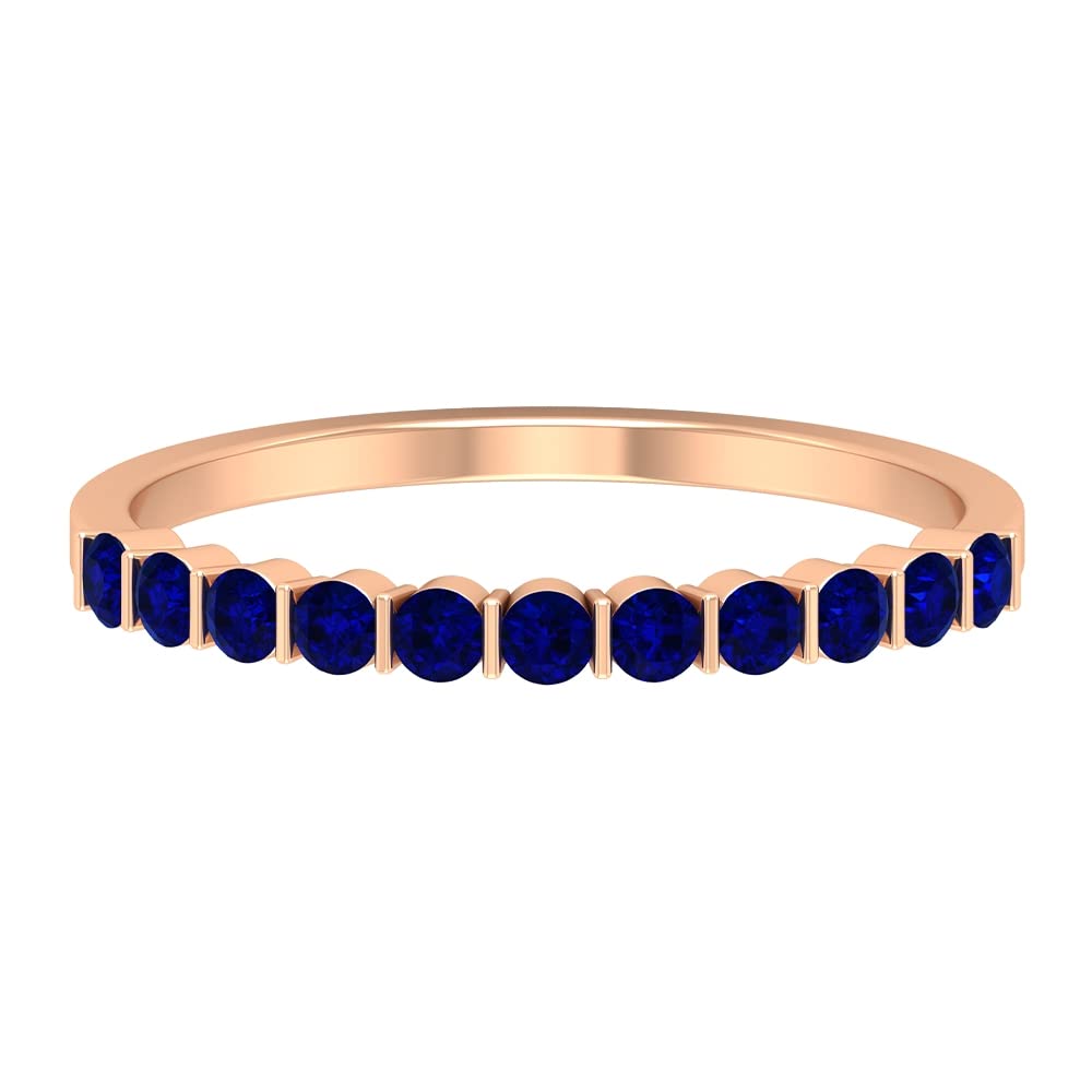 1/2 CT Blue Sapphire Half Eternity Ring - 14K Solid Gold Bar Set Wedding Band for Women - Perfect for Engagement, Anniversary & Special Occasion Gifts