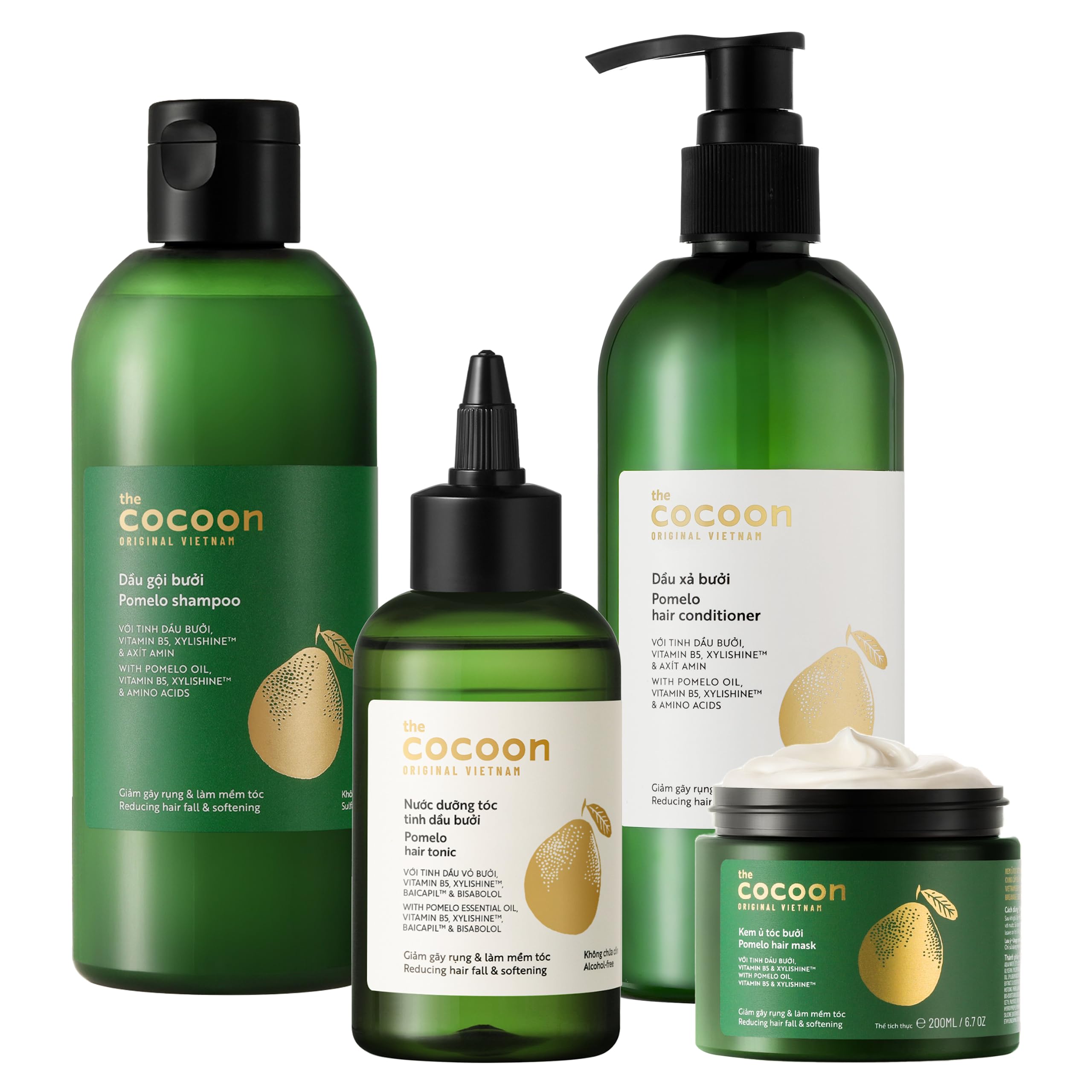 Ultimate Hair Repair Set with Pomelo Tonic, Shampoo, Conditioner & Hair Mask - Deep Nourishing & Hydrating Treatment for Damaged Hair - Salon-Quality Hair Care Kit for Dry, Frizzy & Color-Treated Hair at Home