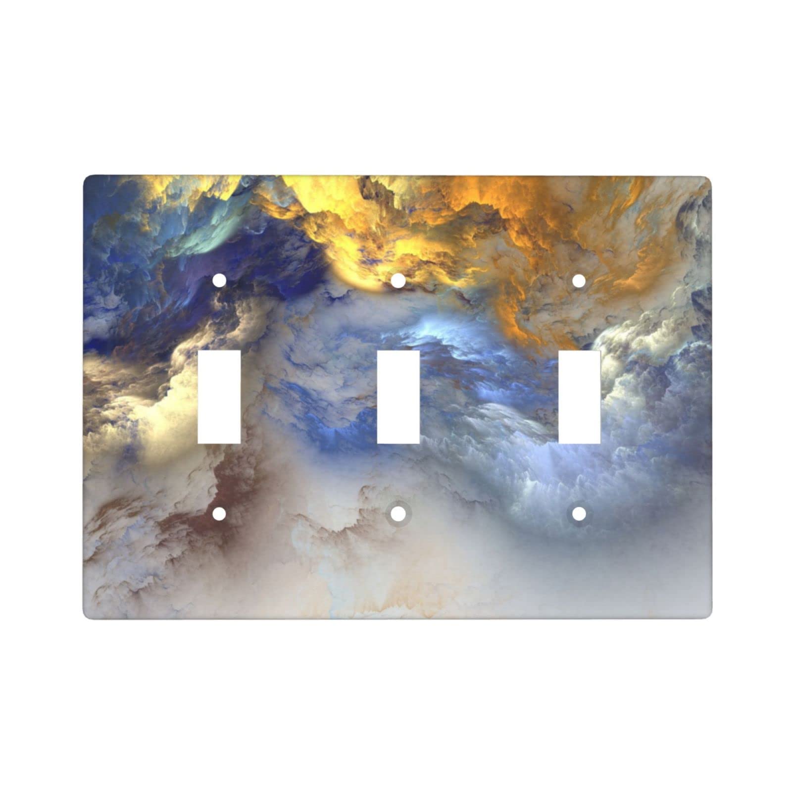 Abstract Blue Triple Light Switch Cover - Decorative 3 Gang Wall Plate for Toggle Switches - Bathroom & Home Faceplate (4.5