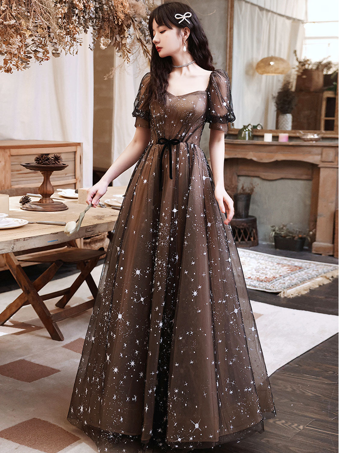 Elegant Black A-Line Lace Long Prom Dress with Tulle Skirt - Formal Evening Gown for Homecoming, Quinceañera & Special Occasions