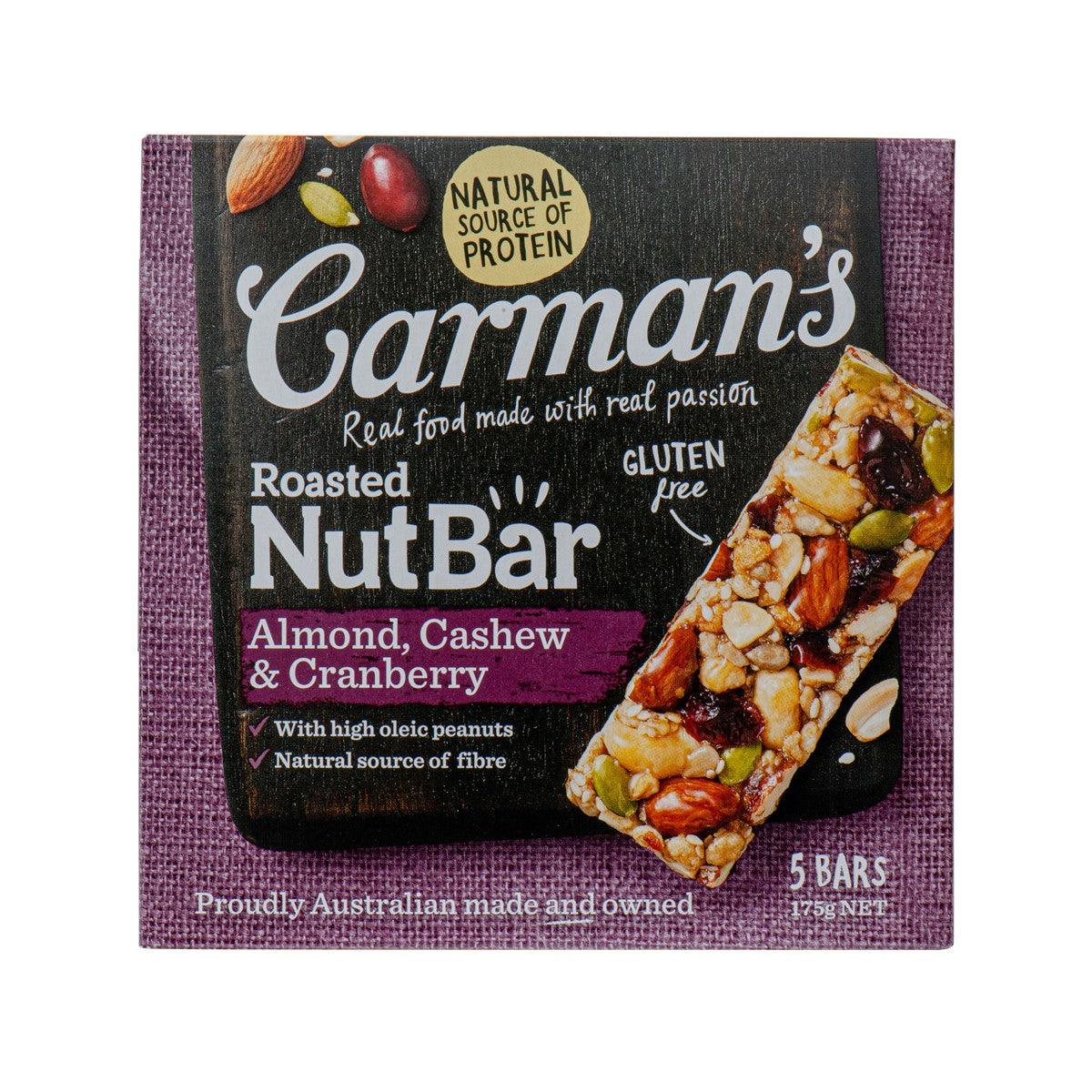Carmans Almond, Cashew & Cranberry Roasted Nut Bar - Healthy Snack Bars (175g) - Perfect for Hiking, Travel & On-the-Go Energy Boost