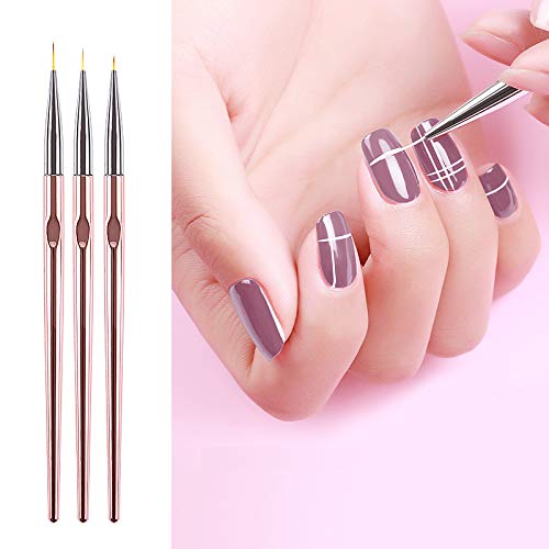 3Pcs Rose Gold Nail Art Brush Set - Professional Painting, Drawing & Liner Pens for Flower Carving & Manicure | Perfect for DIY Nail Art, Salon Use & Home Manicure Kits