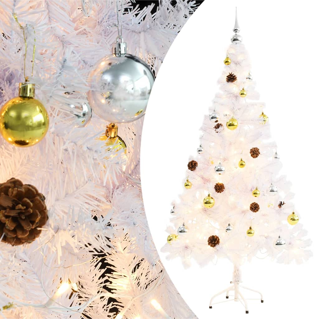 5ft Pre-Lit Artificial Christmas Tree - 150 LED Lights & 380 Branch Tips, 4 Lighting Modes, Slim Pencil Xmas Tree for Home, Office, Party Decor with Stand (White) - Perfect for Living Room, Bedroom, and Holiday Gatherings