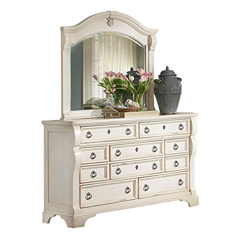 BOWERY HILL White 10-Drawer Triple Dresser with Mirror - Modern Bedroom Furniture for Master Bedroom, Guest Room & Nursery Organization