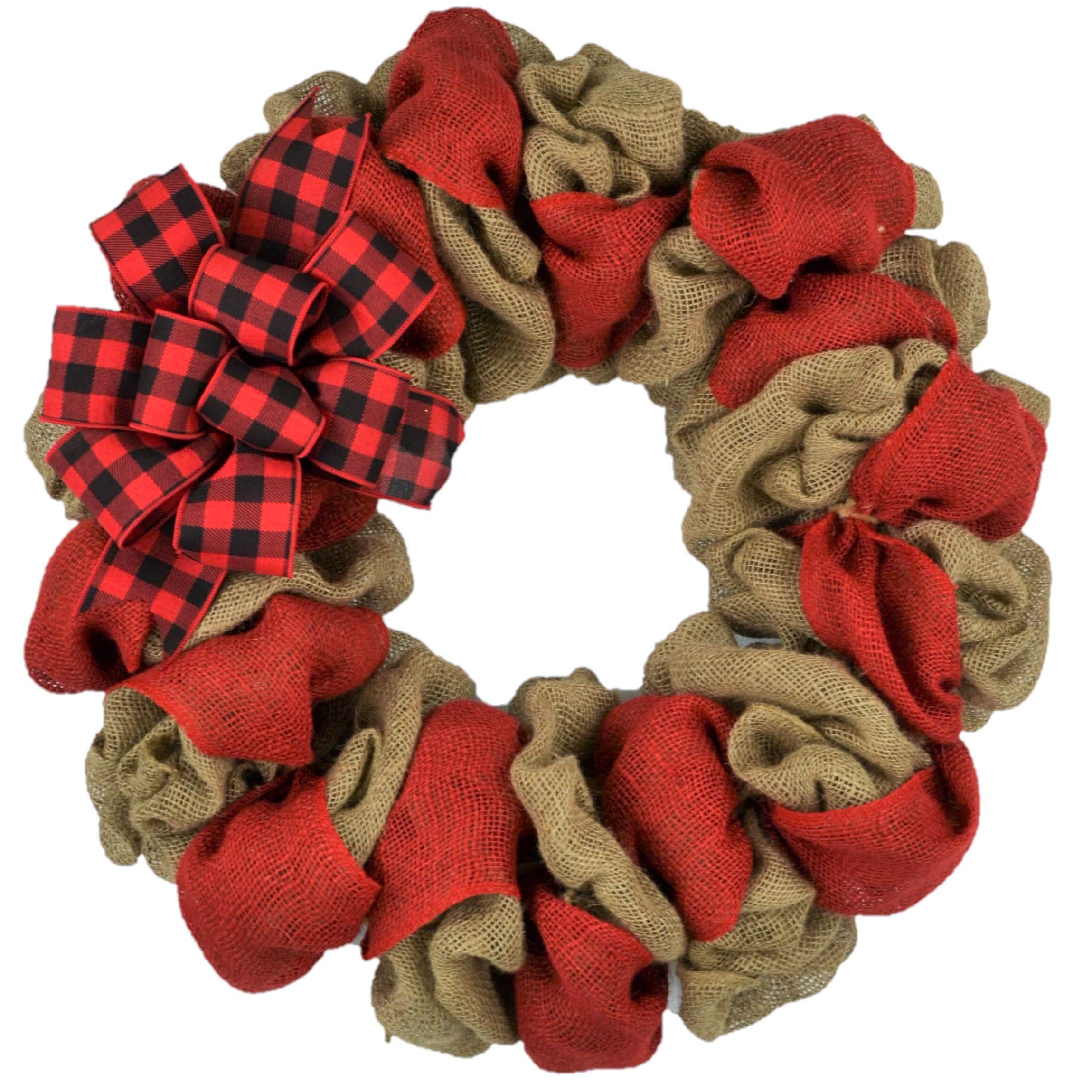 Buffalo Plaid Burlap Wreath for Front Door - Black and Red Year Round Decor - Valentine's Day Gift for Her - Perfect for Christmas, Fall, Winter & Home Entryway Decorations