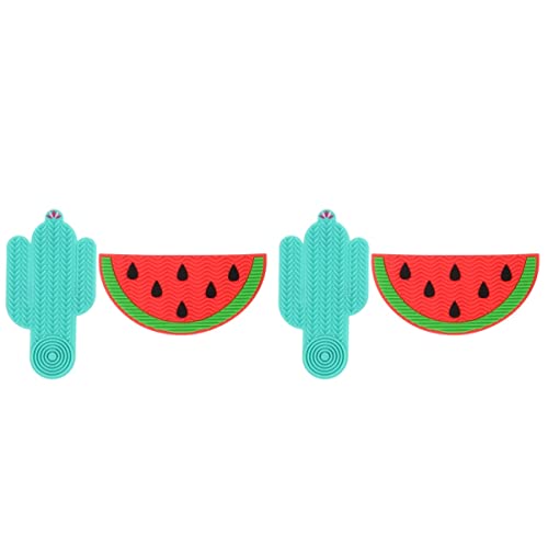 FRCOLOR 4-Piece Makeup Brush Cleaner Set - Watermelon Design Brush Scrubber Pad & Cleaning Mat for Professional Cosmetic Tools | Perfect for Home Salon, Travel & Makeup Artist Kit Organization