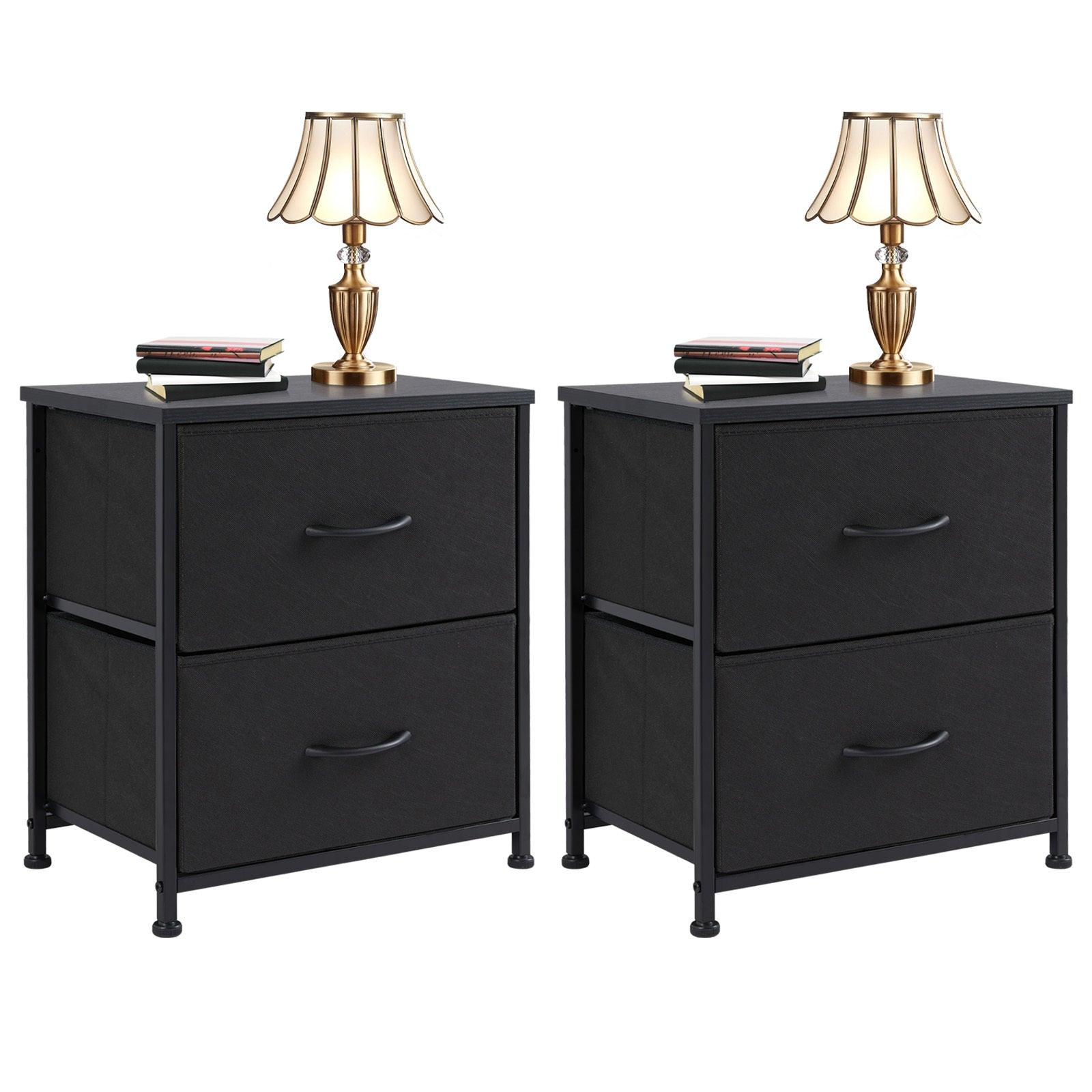 Black Metal Frame & Wood Top Dresser Drawers - 2 Pack Set for Bedroom, Living Room, or Office Storage Organization