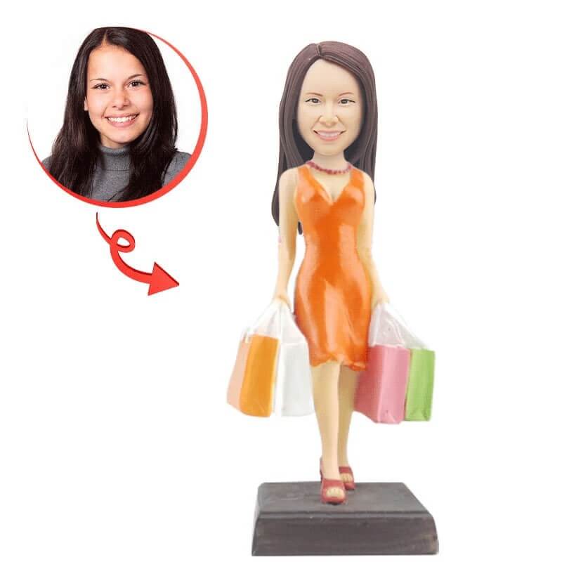 Custom Happy Shopping Bobblehead Doll - Personalized Car Dashboard Decoration & Gift for Retail Lovers - Perfect for Office Desk, Car Dashboard, and Gift Giving