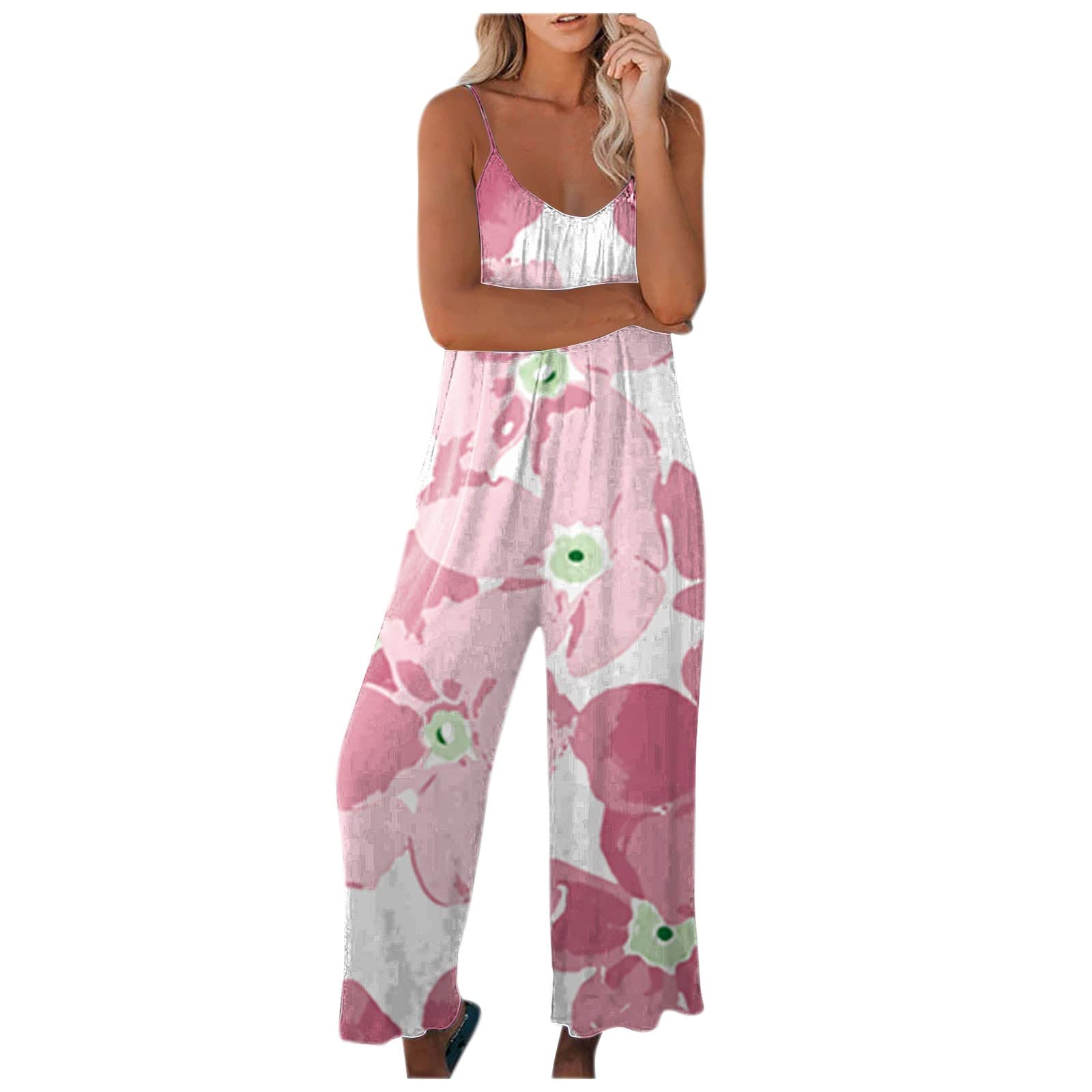 MOBCTG Floral Print Jumpsuit for Women - Wide Leg Summer Outfit for Casual Wear