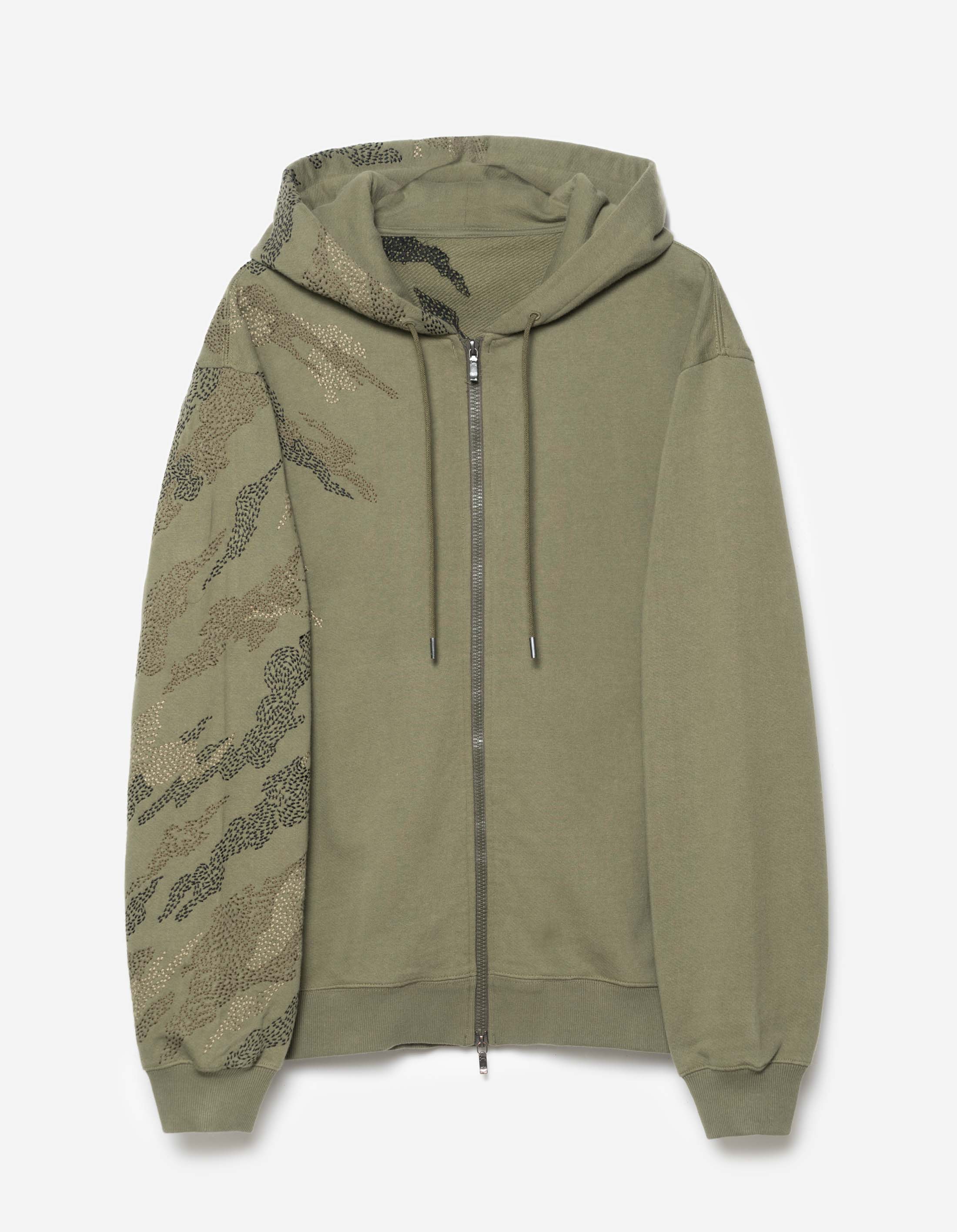 6209 Sashiko Bonsai Hooded Sweatshirt - Olive OG 107F - Japanese Streetwear for Men | Perfect for Casual Wear & Urban Fashion