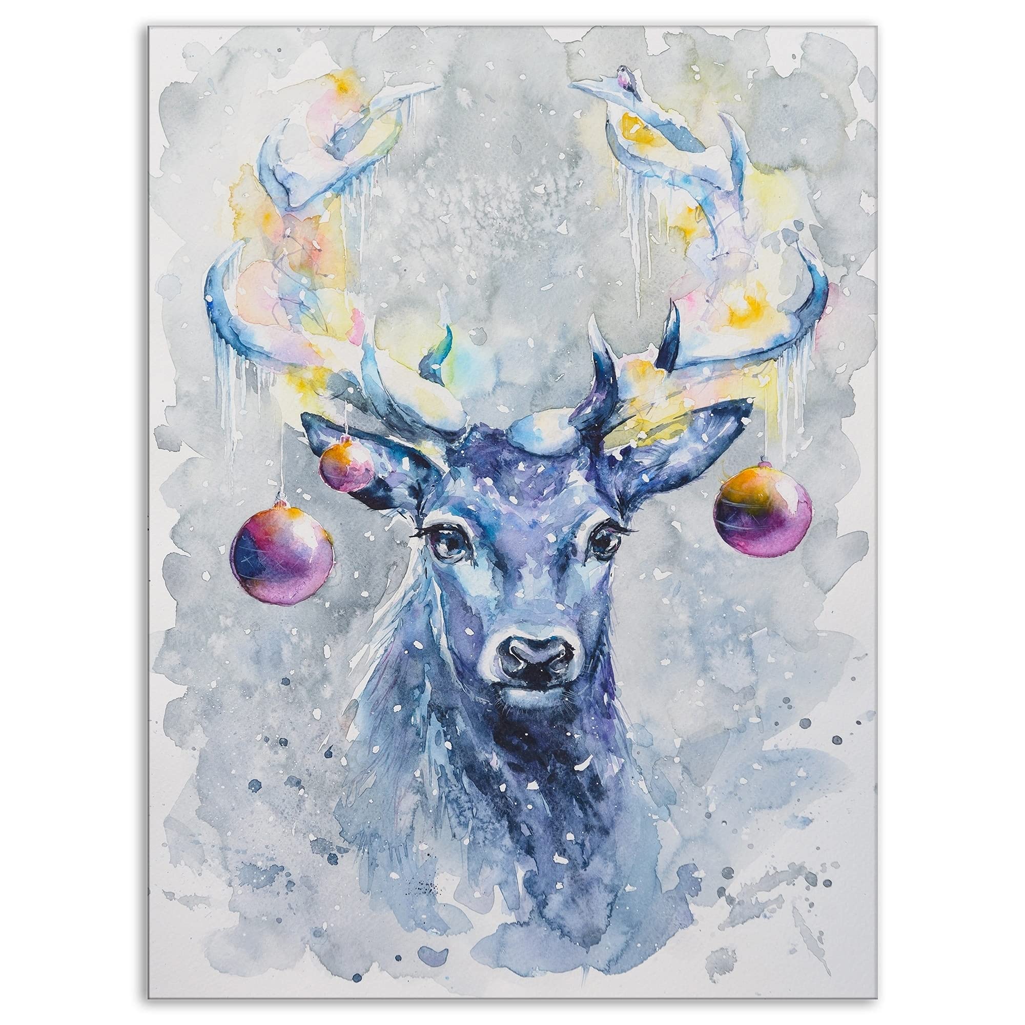 Cute Deer with Bells Animal Print Wrapped Canvas - 30x40 Inch Kids Room Decor, Nursery Wall Art, Playroom Decoration for Children's Bedroom