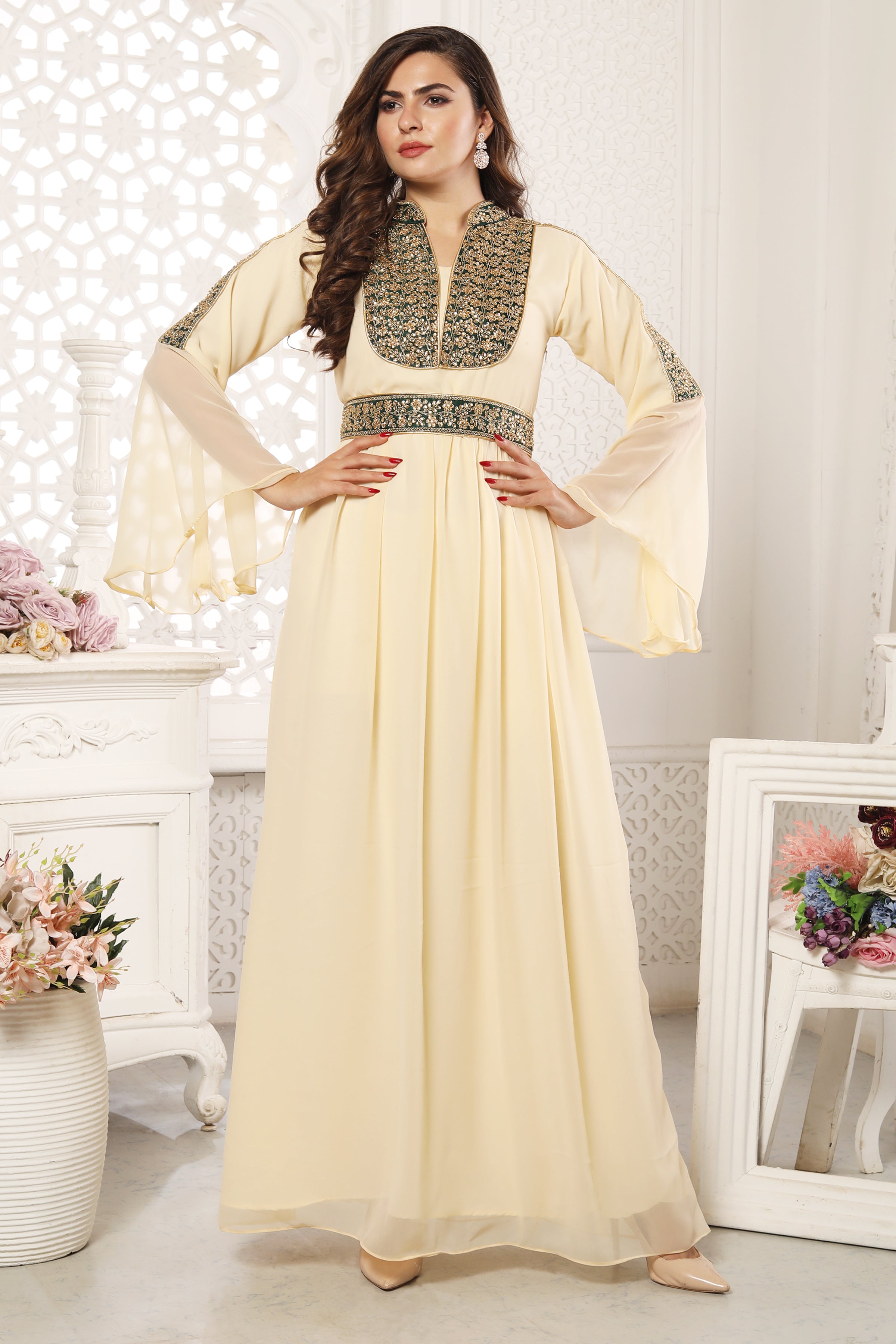 Elegant Designer Kaftan Khaleeji Thobe Caftan with Bell Sleeves - Perfect for Eid, Weddings & Special Occasions