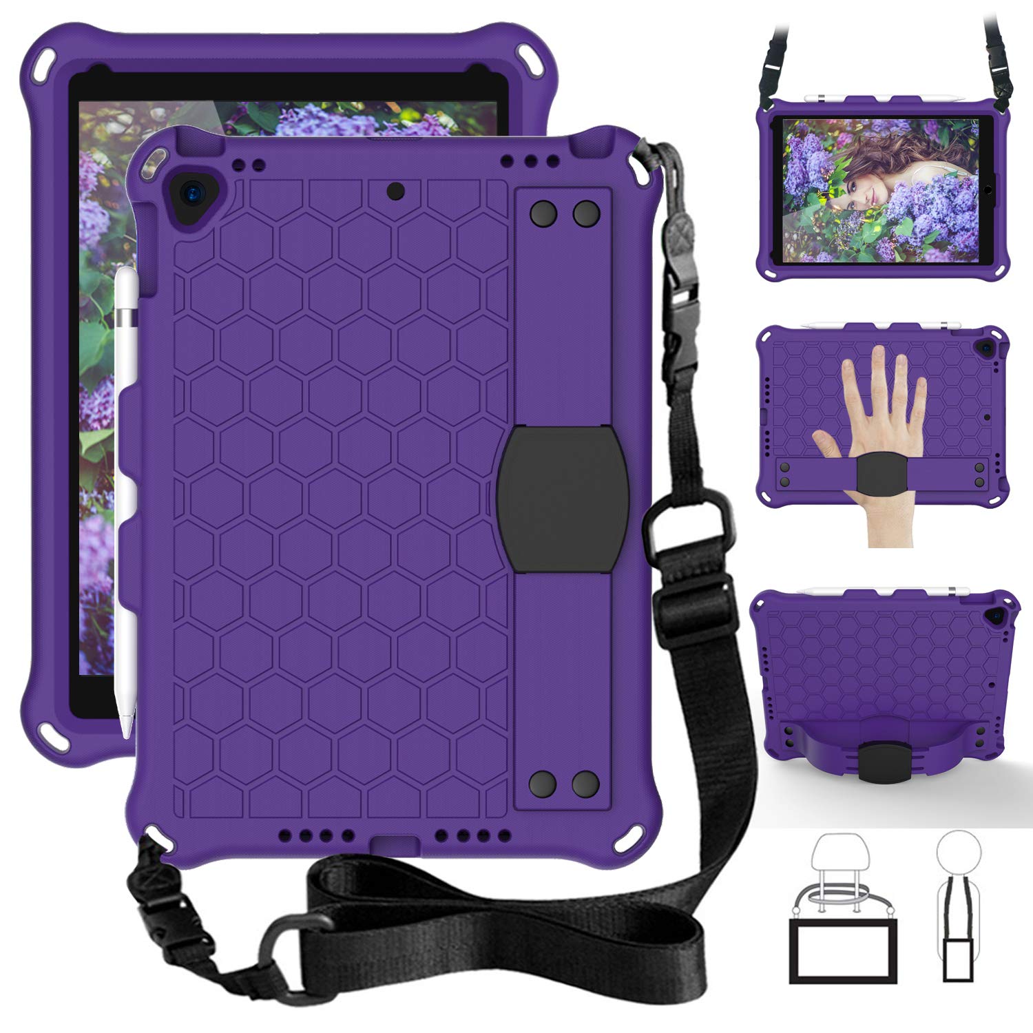 J&H Shockproof Foam Case for iPad Air 2019 (10.5 inch) / iPad Air 3 - Protective Cover with Adjustable Shoulder Strap, Hand Strap & Apple Pencil Holder | Includes Retractable Stand for Home, Office & Travel Use