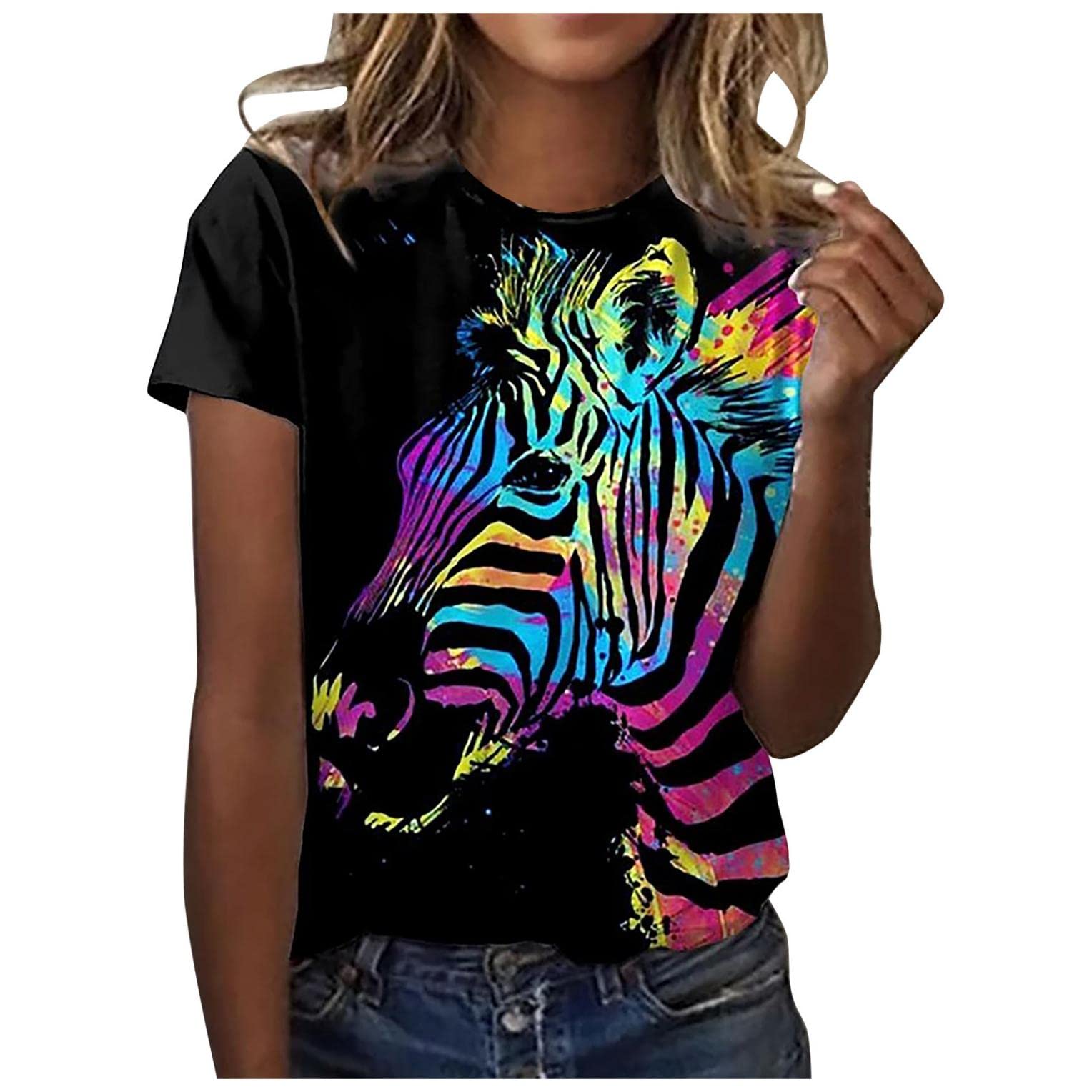 Plus Size Women's Cute Crew Neck Printed Short Sleeve T-Shirt - Casual Loose Blouse for Summer Outfits & Everyday Wear