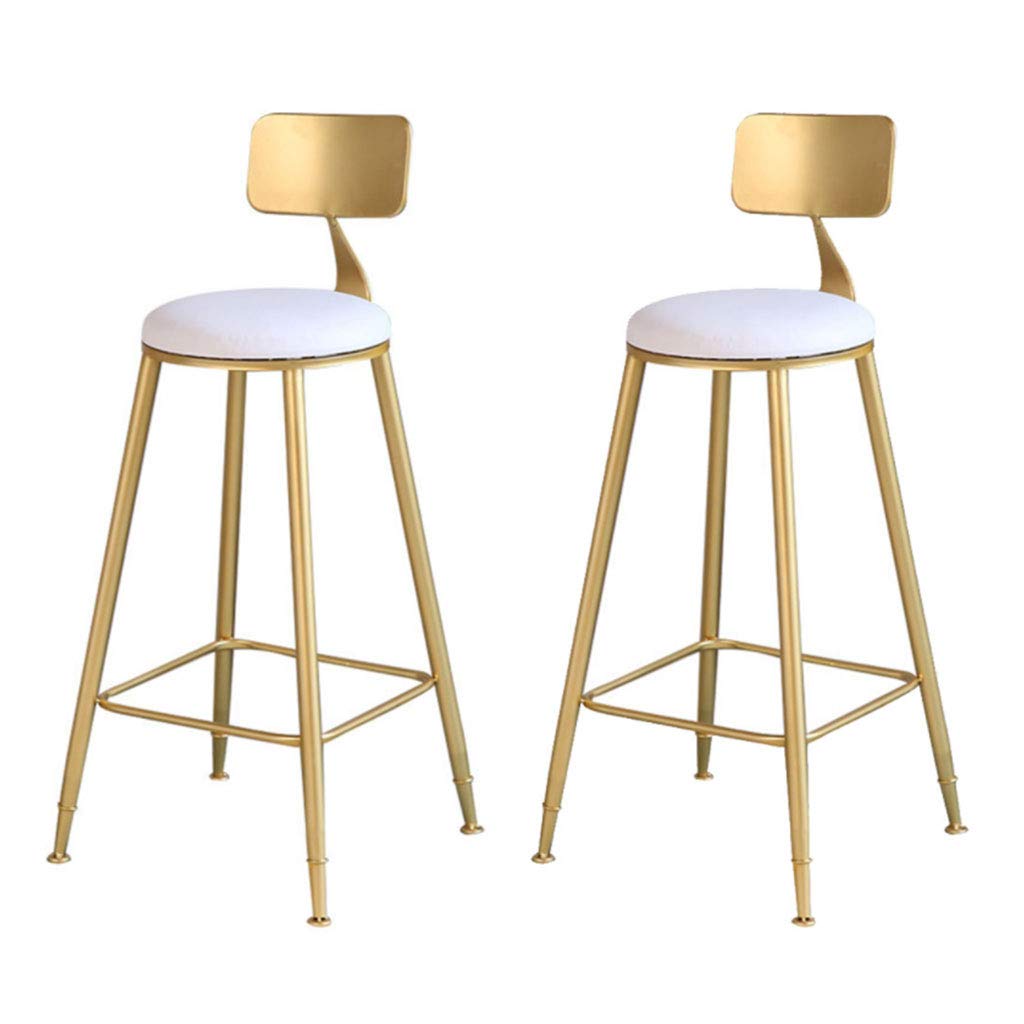 30-Inch Wrought Iron Bar Stool with Breathable PU Leather Seat & Gold Legs - White Cushioned Counter Height Stool for Kitchen Island, Dining Room, Bar or Breakfast Nook - YERT Industrial Style Stool