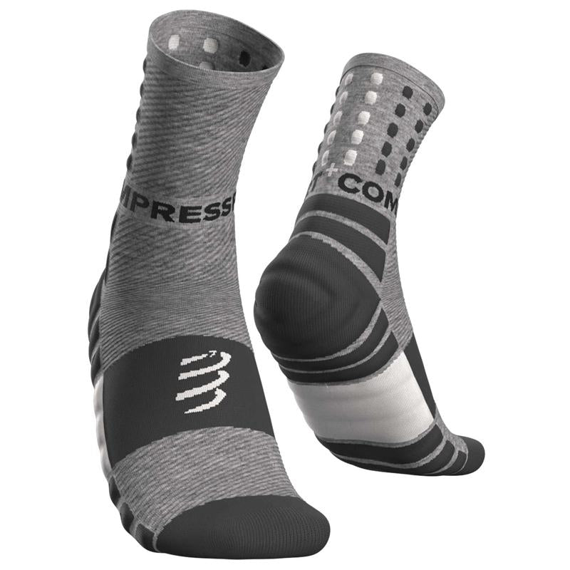 Compressport Shock Absorb Running Socks - Grey Melange (XU00006B 101) for Marathon, Trail Running & Workout - Cushioned Performance Socks for Men & Women