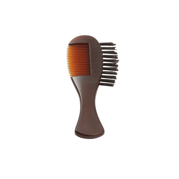 Premium Beard Comb & Brush Set - Brown Acrylic Comb with Boar Bristles for Men's Grooming | Perfect for Styling, Detangling & Conditioning Facial Hair at Home or Travel