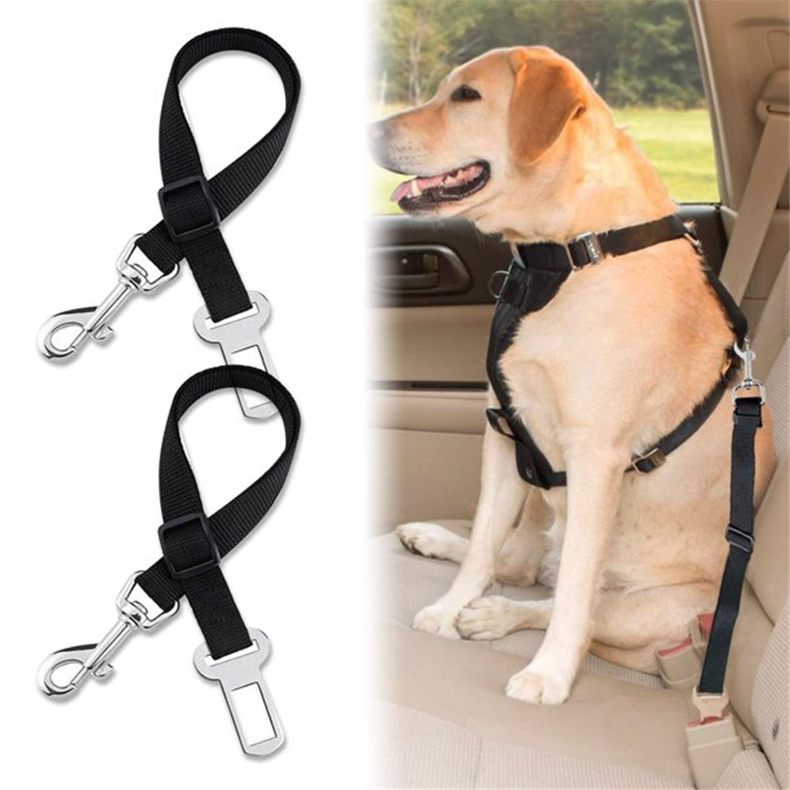 2 Pack Adjustable Dog Car Seat Belt - Elastic Pet Safety Harness for Puppy & Dogs - Vehicle Leash for Secure Travel - Perfect for Road Trips & Daily Commutes