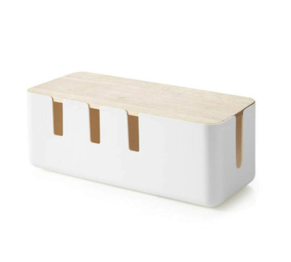 Cable Management Box - Wooden & ABS Plastic Cord Organizer for Power Strips, Extension Cords & Wires - Hide Cables Neatly Under Desk, Behind TV or in Home Office