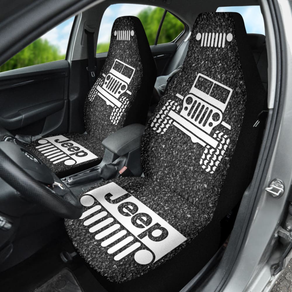 Premium Custom Jeep Off-Road Gray & White Asphalt Car Seat Covers - Durable Fit for Wrangler, Cherokee & Gladiator - Perfect for Adventure, Camping & Outdoor Enthusiasts