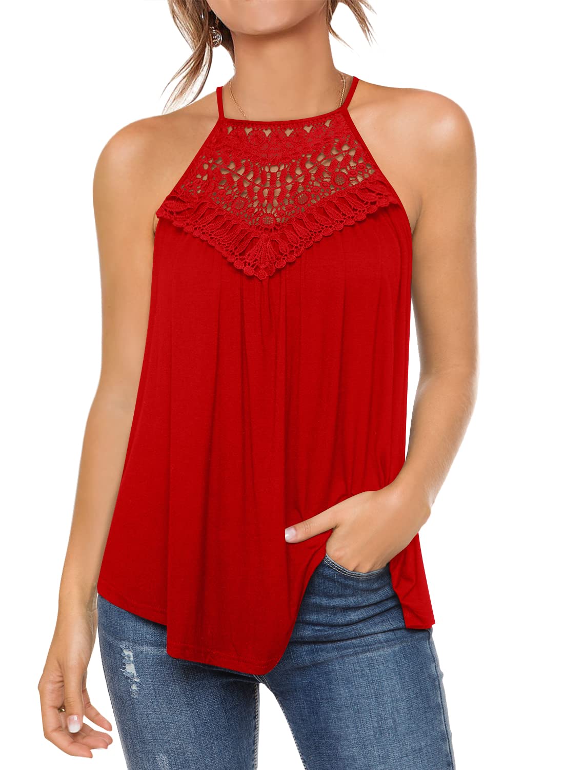 MIHOLL Women's Summer Sleeveless Lace Tank Top - Flowy Casual Loose Shirt for Beach, Vacation & Everyday Wear