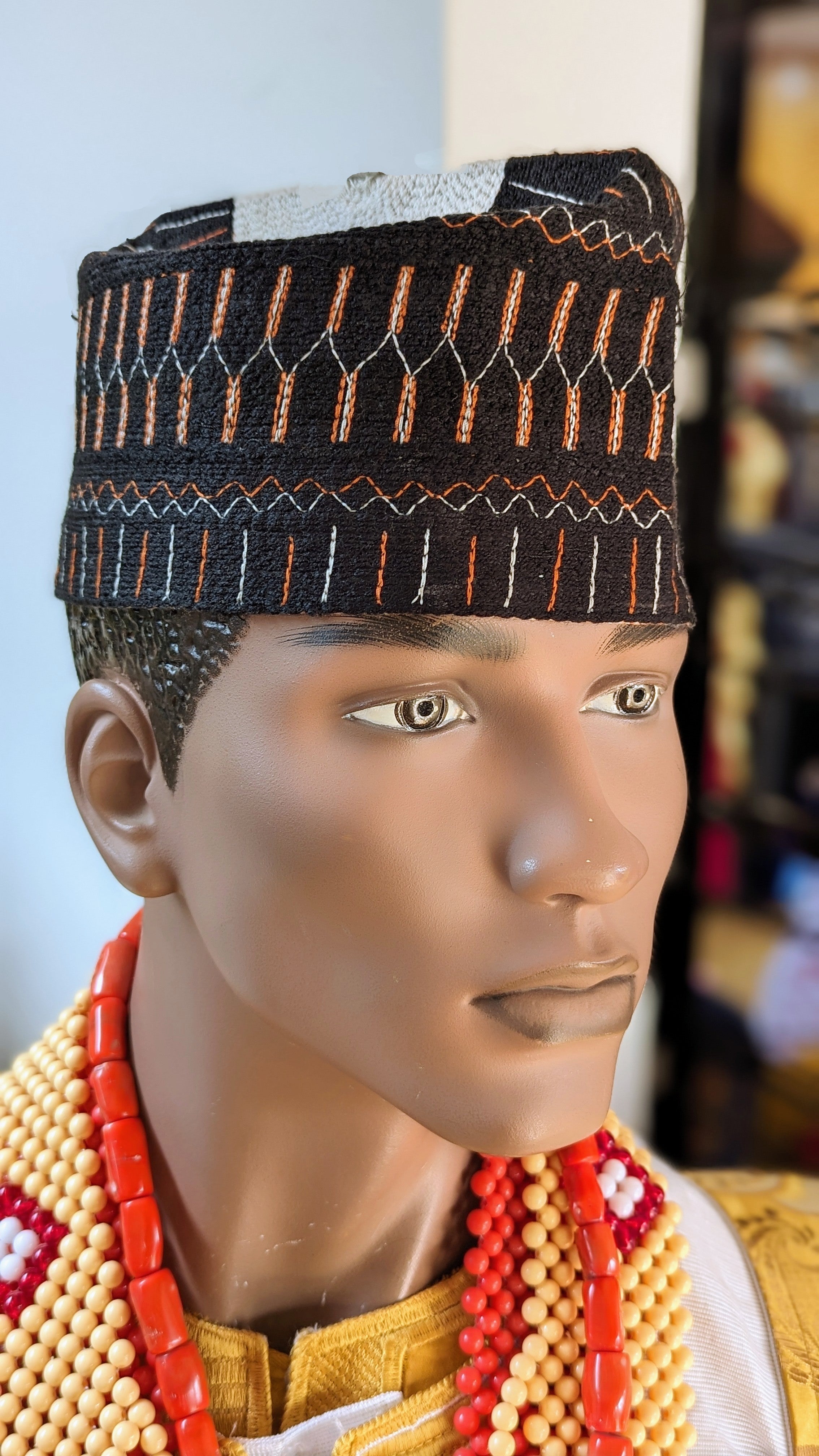 Premium Black African Handwoven Hausa Mallam Nigerian Hat Kufi Cap - Authentic Traditional Headwear for Men - Perfect for Cultural Events, Weddings & Special Occasions